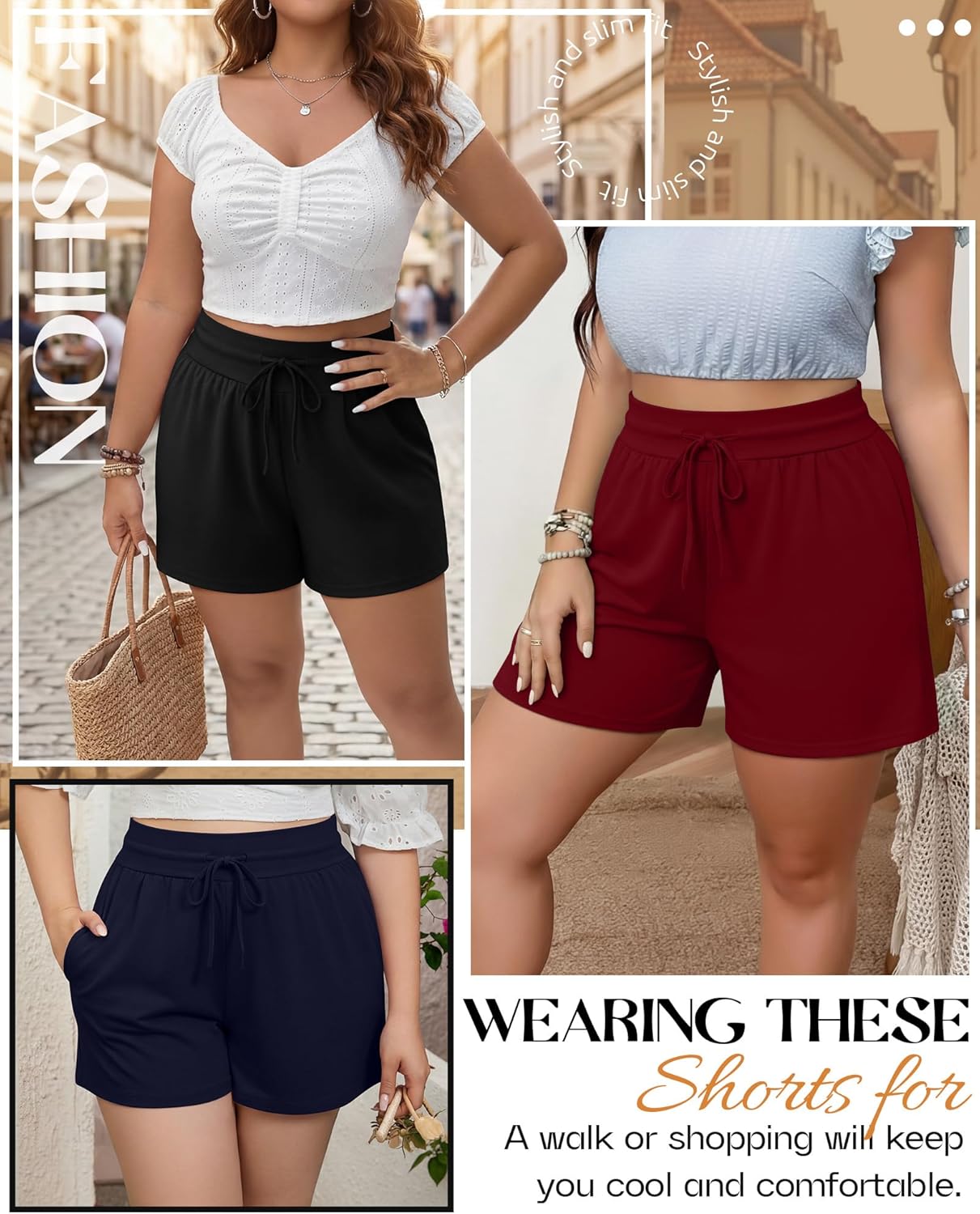 Neer 3 Pack Women's Plus Size Sweat Shorts, Drawstring Lounge Shorts Casual Summer Lightweight Soft Shorts with Pockets - Image 6