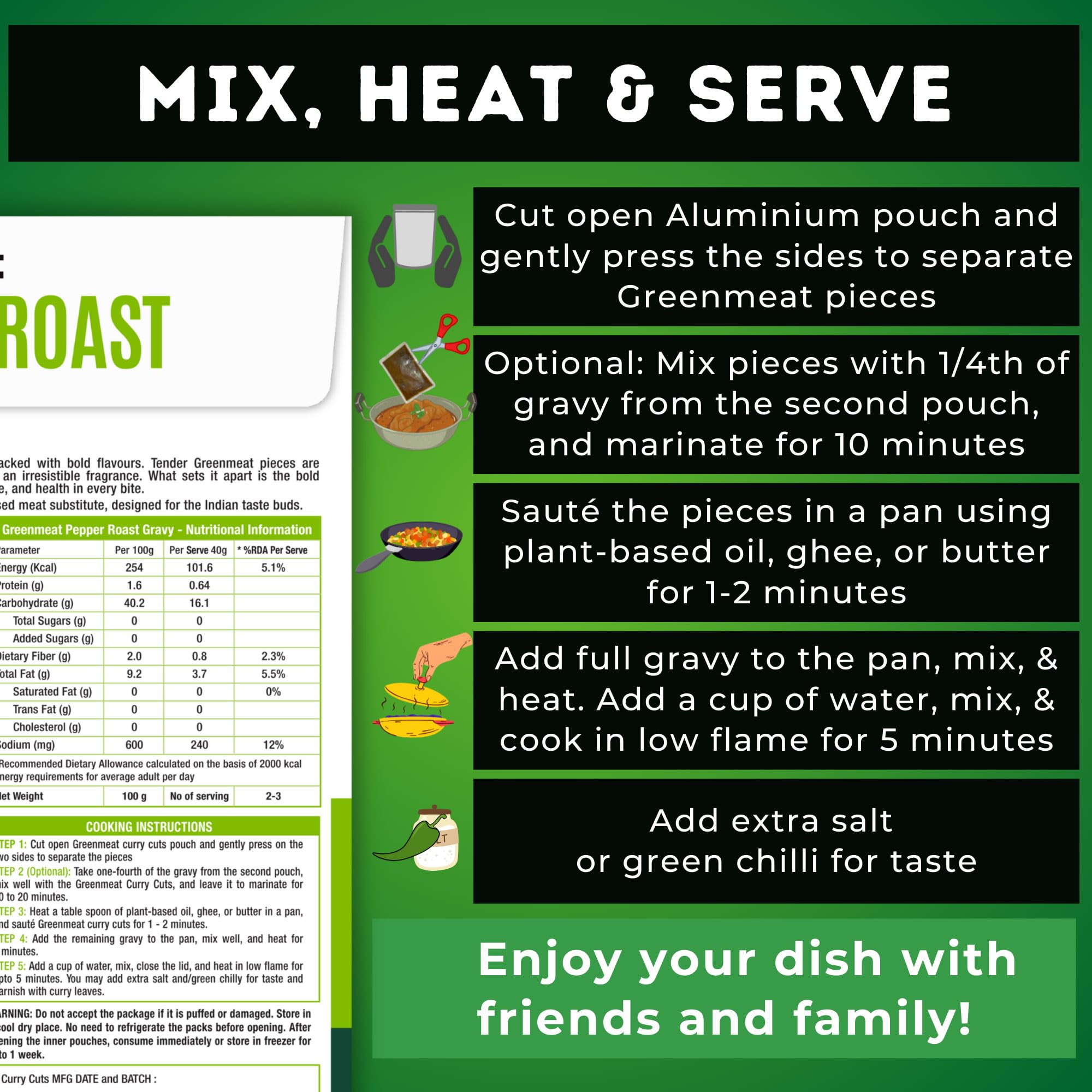 Greenmeat Pepper Roast - Instant | Ready in 5-10 Minutes | 100% Plant Based & Vegetarian | Protein & Fiber Rich | Low Fat & Zero Cholesterol | No Preservatives | Pack of 1 (250g) 3