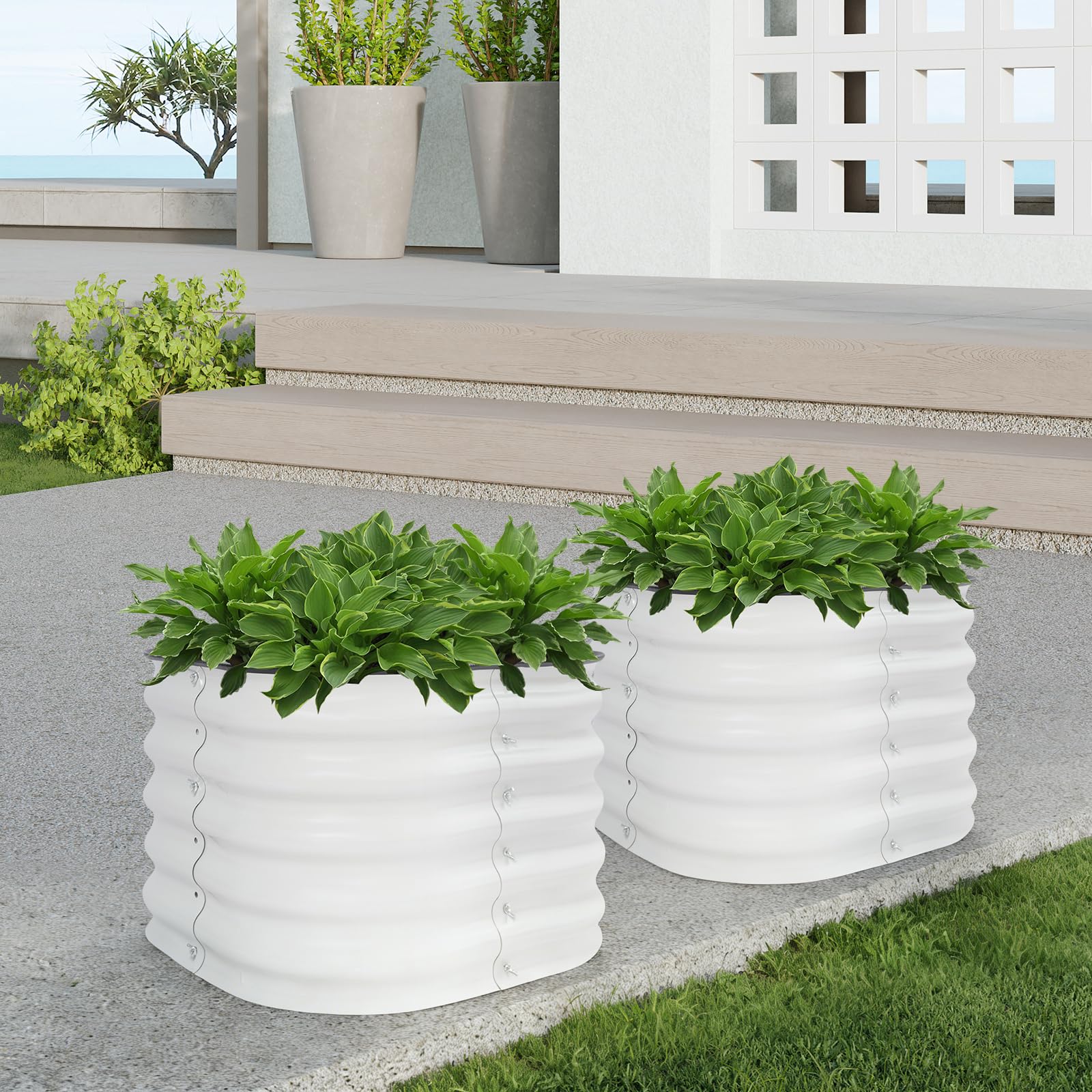 2 vasi da giardino, rotondi, per esterni, da giardino, per aiuole rialzate, ogni volume di 60 x 60 x 43 cm, le aiuole da giardino hanno un design di base aperto