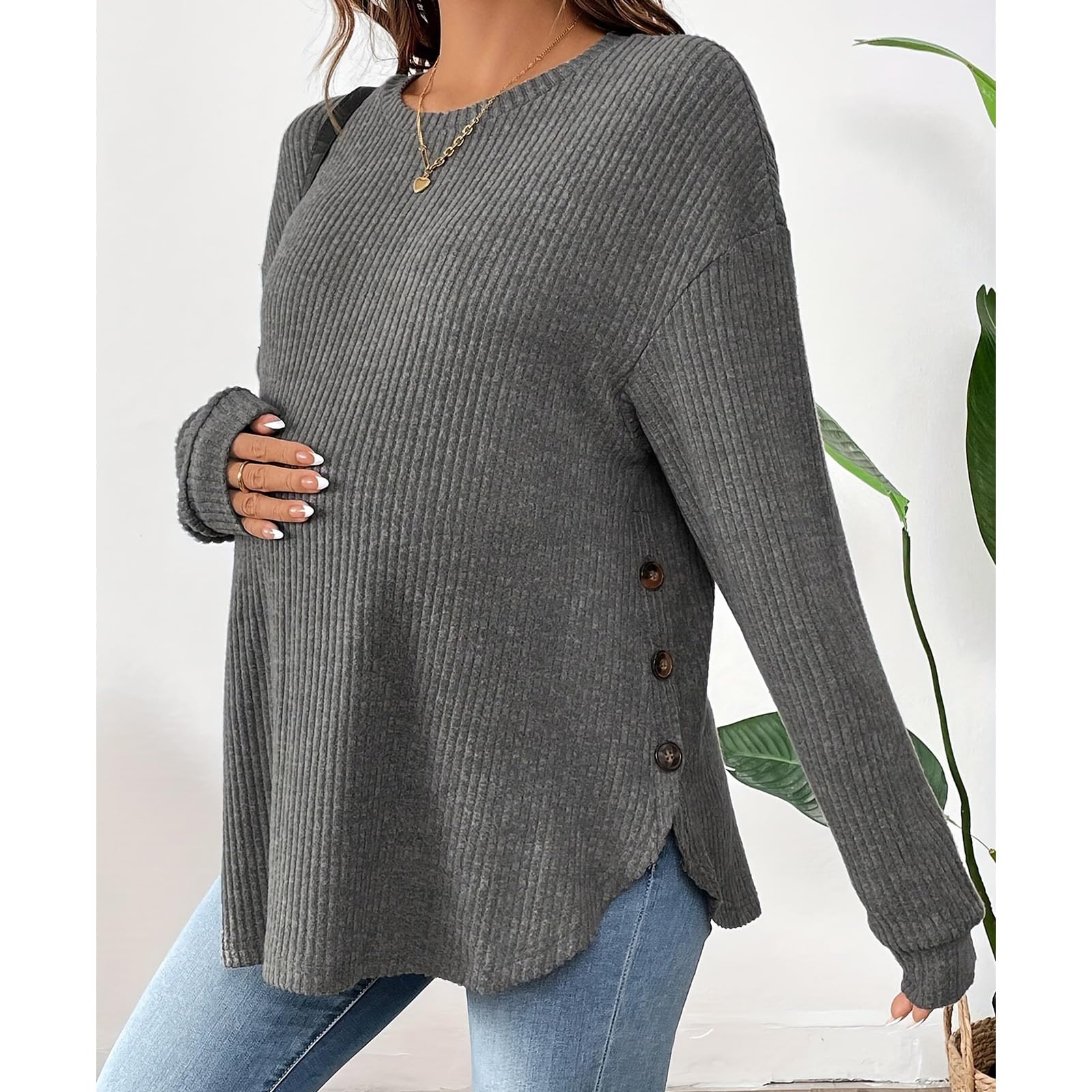 Comodo Pullover Premaman Tessuto Morbido Casual Inverno Gravidanza Top Shirt Traspirante Girocollo Design Poliestere Spandex Pullover Premaman