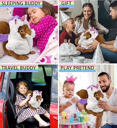 Miniatura 4 de DolliBu Juguete de peluche de unicornio de ardilla marrón, disfraz de ardilla súper suave con traje de unicornio de felpa extraíble, bonito regalo