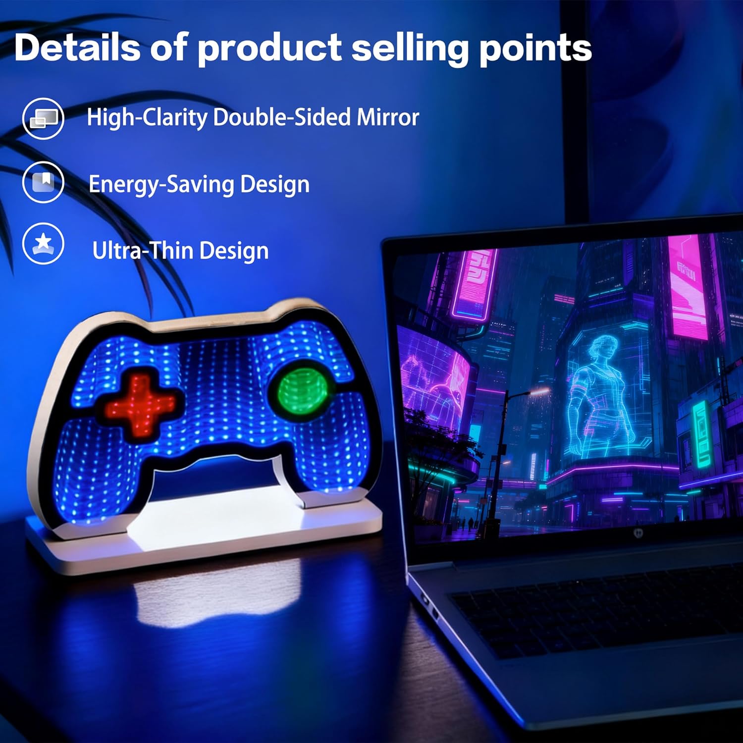 Gamepad Infinity Mirror Light, Gaming Room Decor LED Night Light with USB Power, 3D RGB Gaming Desk Decor for Gamer Bedroom, Teen Boy Room, Kids Gaming Setup, Cool Gamer Gifts,10.6"×6.7"