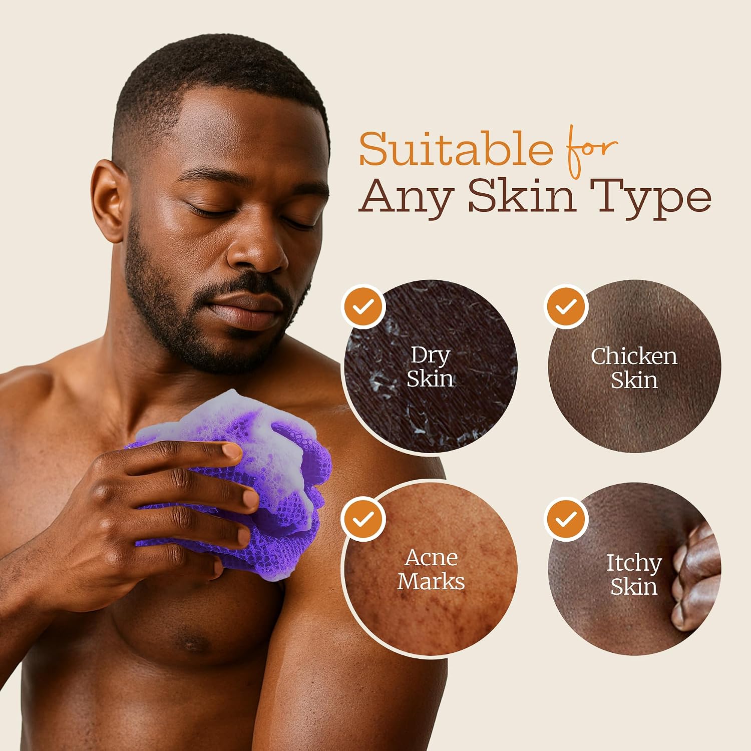 African Net Sponge, 45-Inch Double Knotted Black Exfoliating Loofah Scrubber for Body and Back, Traditional Nigerian Bath Accessory for Daily Use (Purple) image 4
