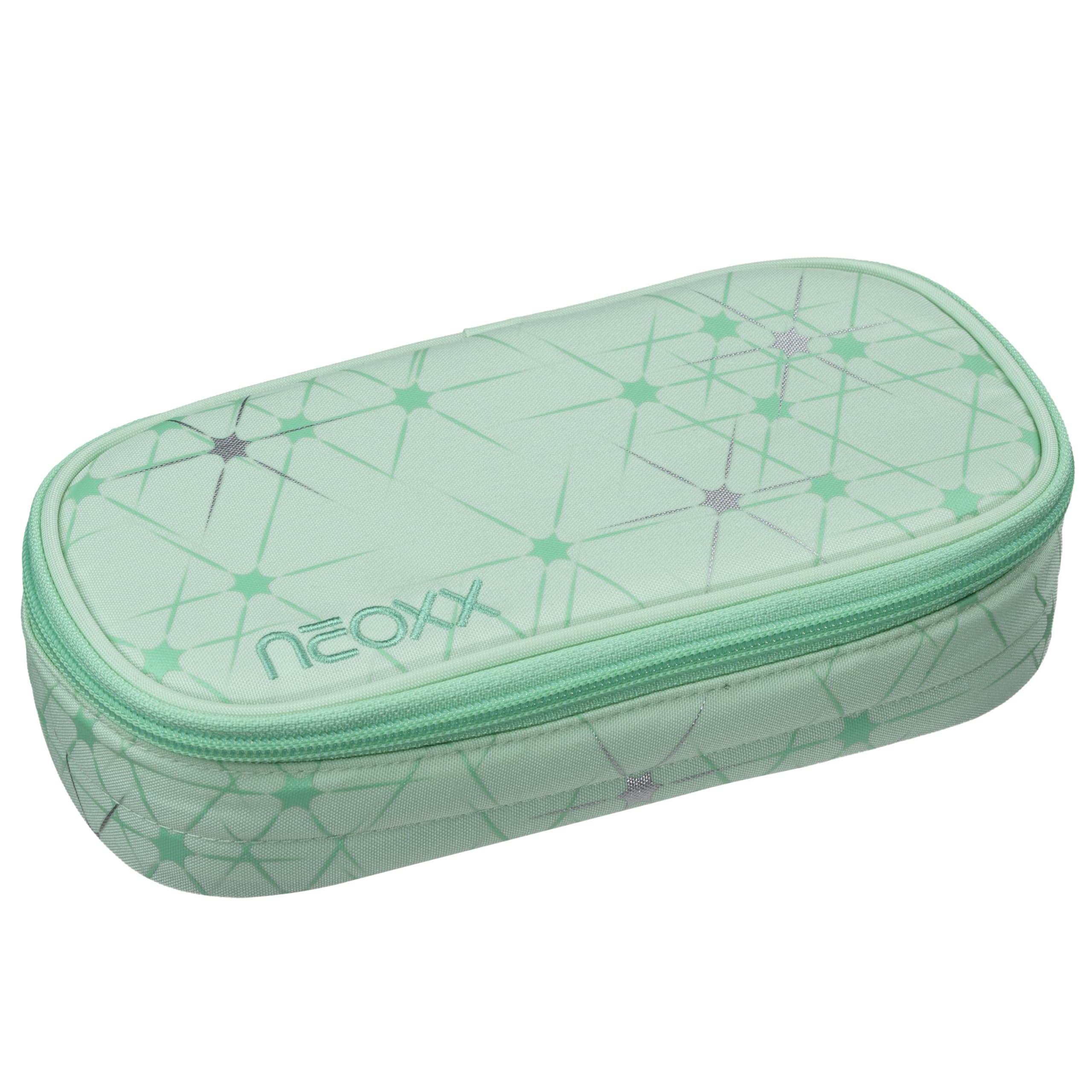 neoxx - Jump Mintastic Pencil Case - Recycled PET Bottles, Main Compartment with Zip, 10 Pen Loops, Viewing Window - School Supplies for Children