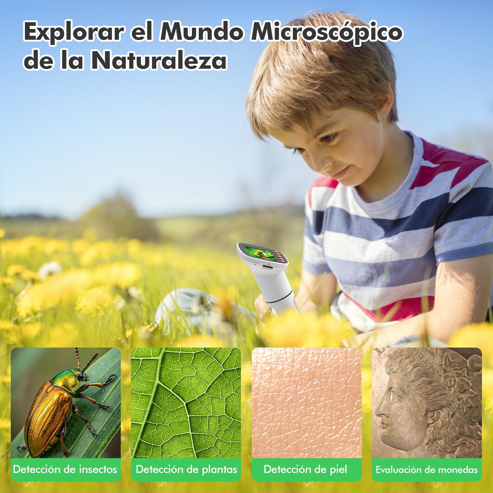 HOMEASY Microscopio para Niños Digital 50X a 1000X con Pantalla HD y Doble Luz LED Juguete Educativo para Aventuras Científicas Regalo Ideal para Niños con Set de Accesorios Incluido y Tarjeta SD 16GB