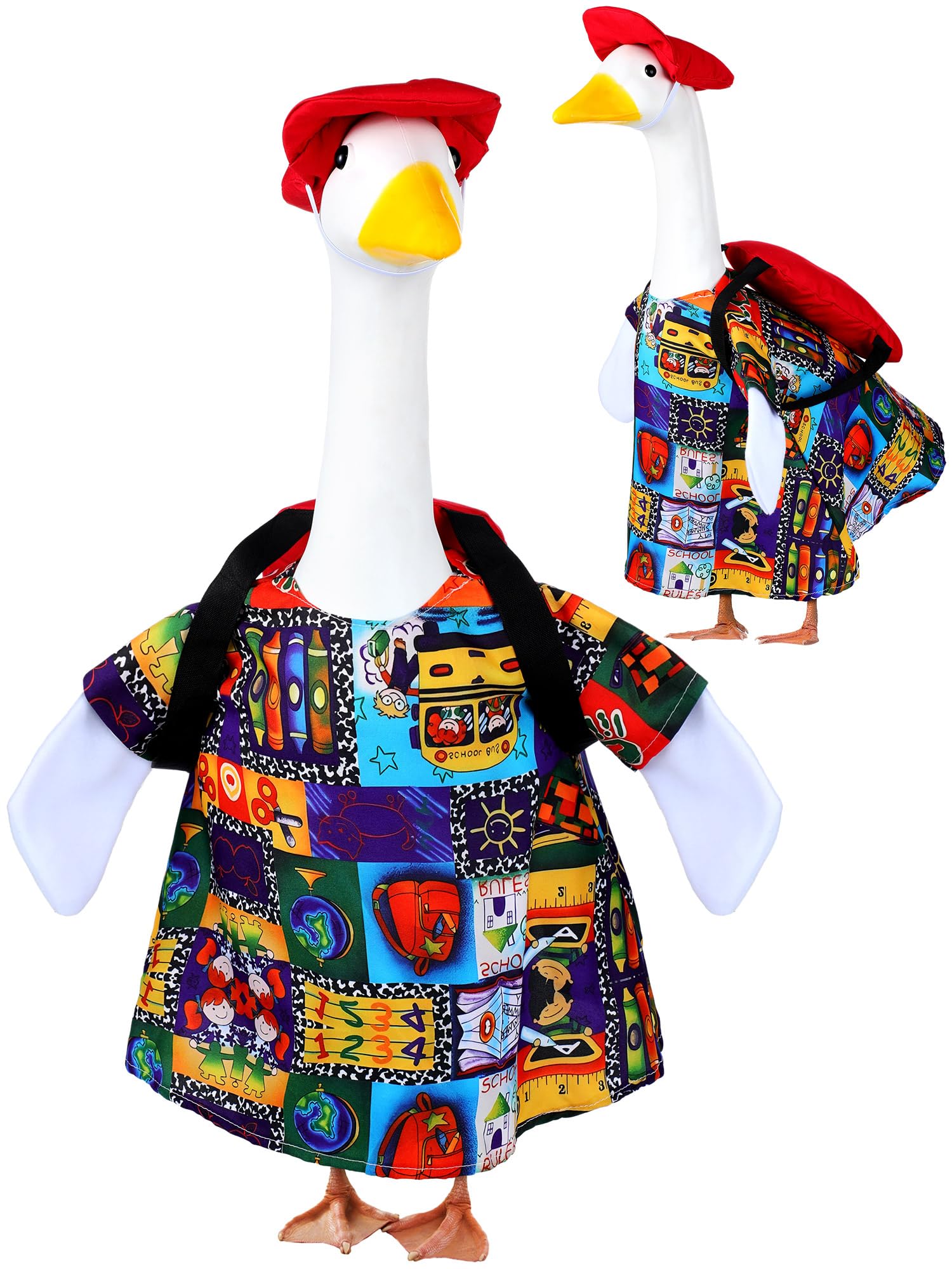 Outus Funny Back to School Porch Goose Outfits Includes Stationery Shirt, Washable Schoolbag and Hat First Day of School Classroom Goose Porch