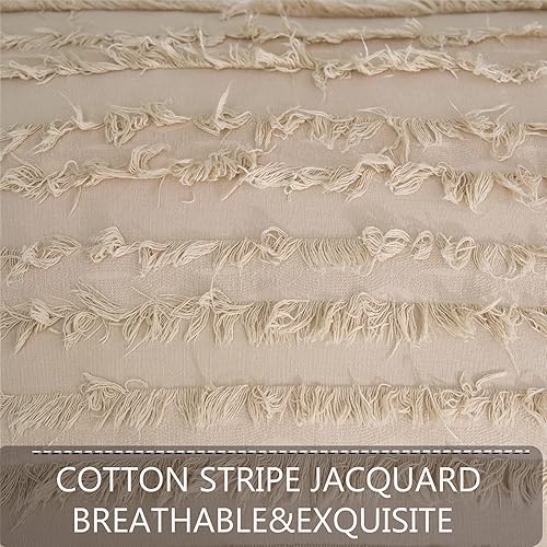 Miniatura 6 de Funda de almohada corporal beige de 20 x 54 pulgadas, funda de almohada larga para cama, 100% algodón, funda de almohada jacquard a rayas, 1 paquete