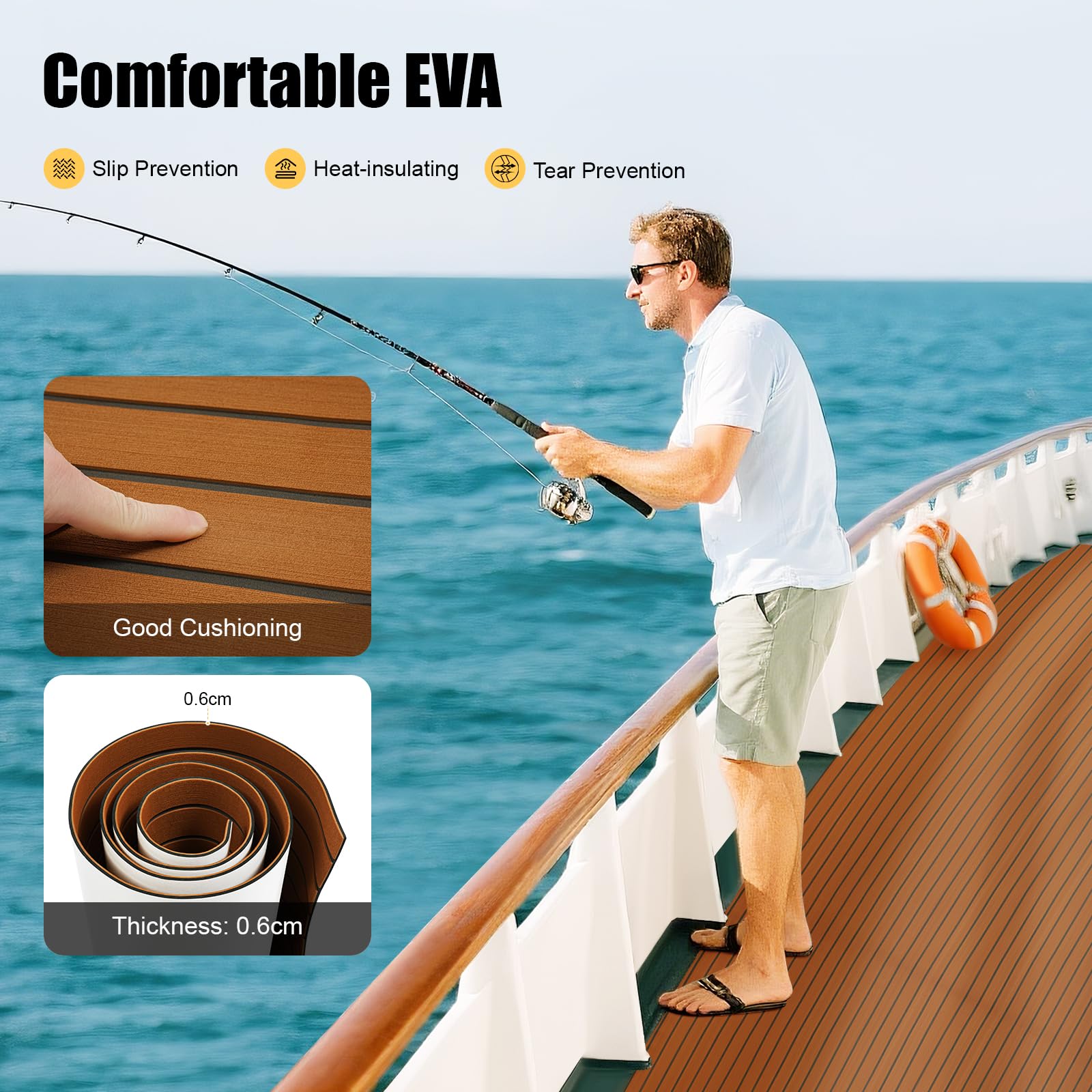 240 x 90 cm, espuma de teca EVA, autoadhesiva, flexible, antideslizante, para barcos y yates, 6 mm