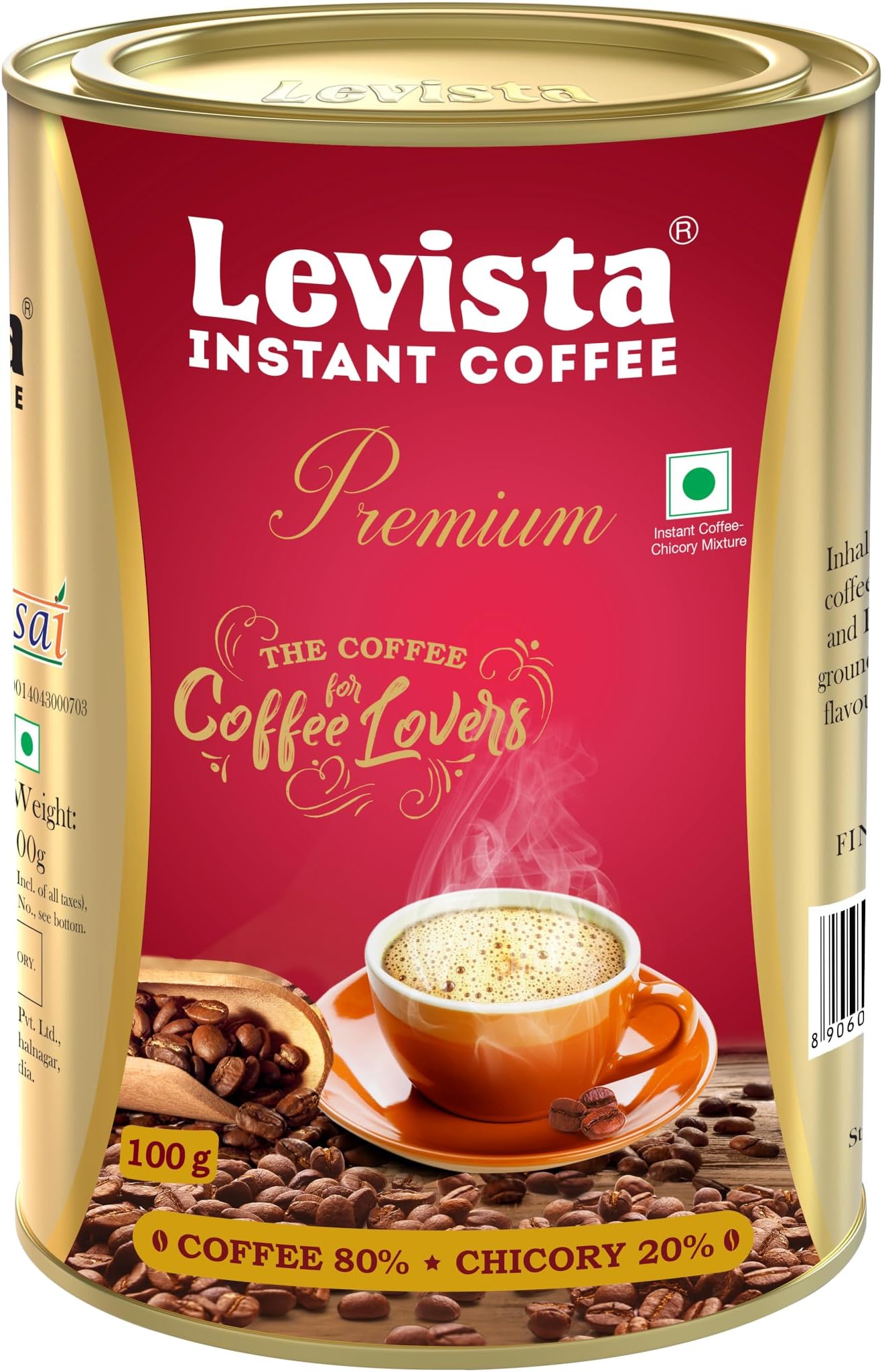 Premium Instant Coffee (Can) (100 Grams) | Premium Blend of 80% Coffee & 20% Chicory| Caffeine Coffee with Rich Bold Flavour for an Energising Experience