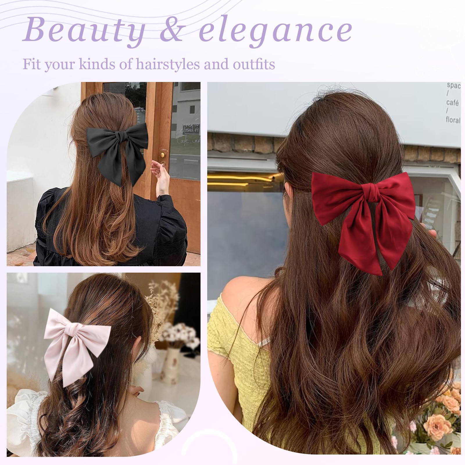 TOKUFAGU - 10 lazos grandes para el cabello para mujeres y niñas, 6.5 pulgadas, pinzas para el pelo estilo francés, lazo negro para accesorios para el cabello de niña (10 colores)