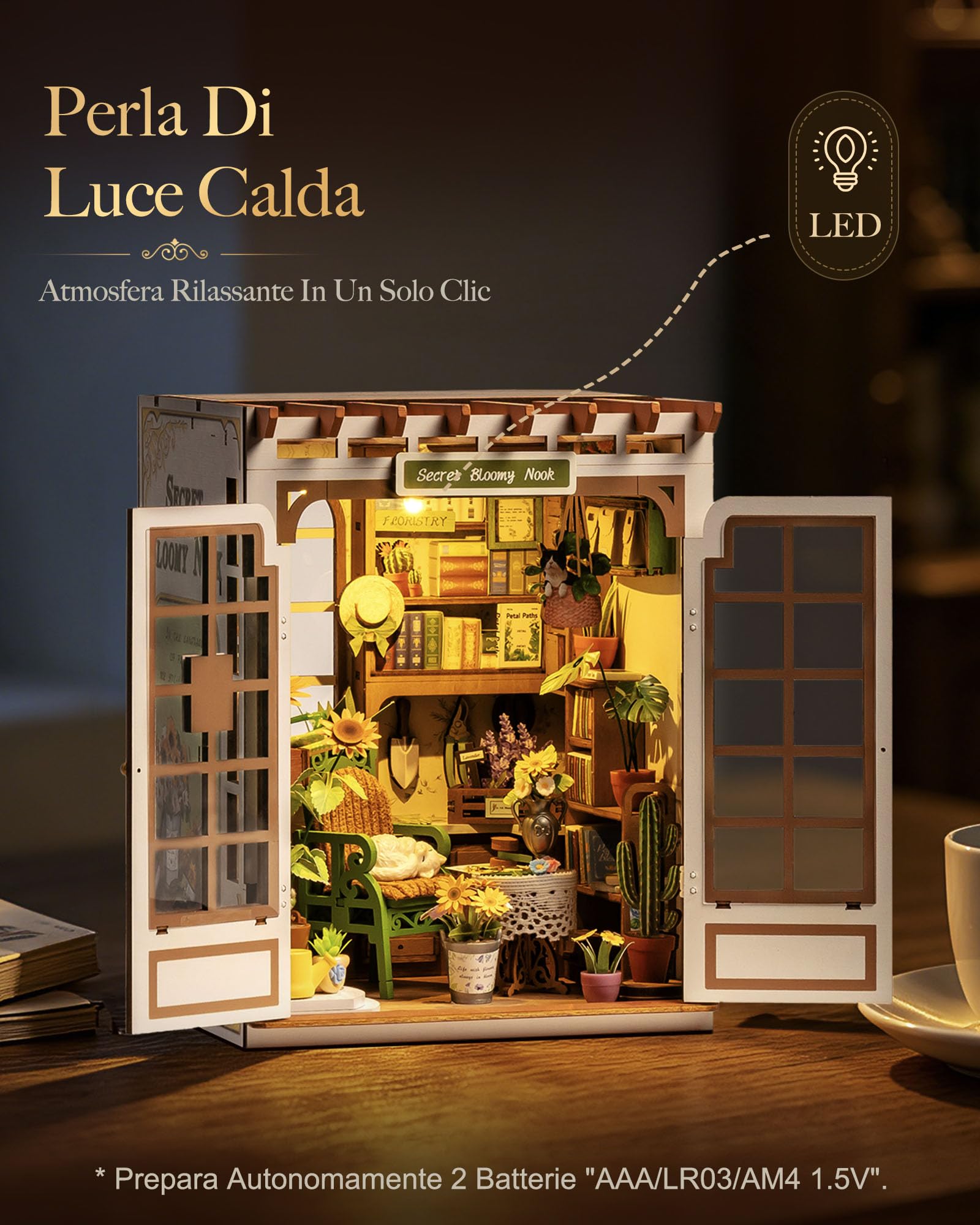 Rolife Casa in Miniatura da Costruire Book Nook Kit Fai da te Per Adulti Kit di Costruzione di Mini Casa Modellismo (Secret Bloomy Nook)