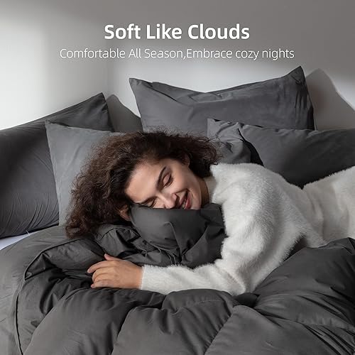 Miniatura 8 de Edredón de plumas de ganso tamaño Queen, relleno de edredón 100% algodón orgánico, relleno de edredón de lujo para todas las estaciones con diseño