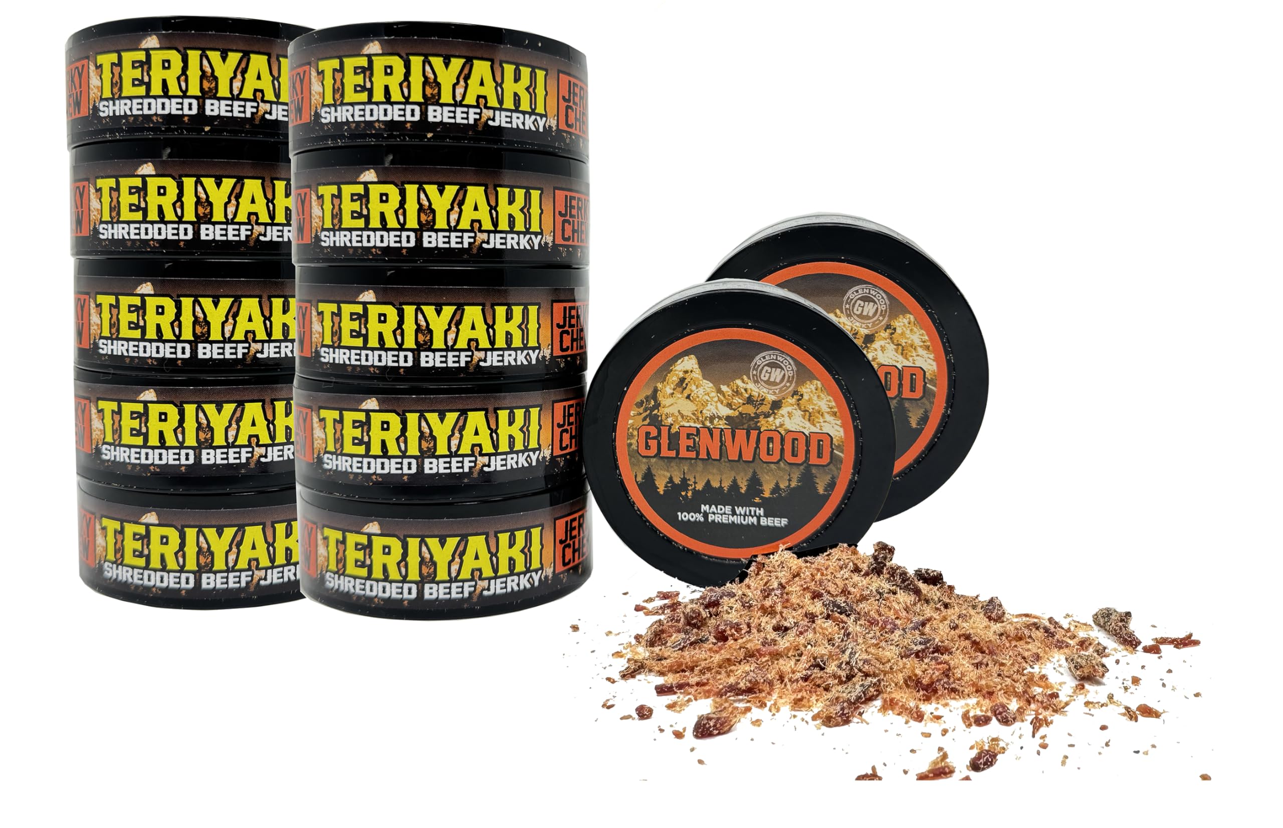 Glenwood Teriyaki Beef Jerky Chew, Shredded Beef Jerky, Teriyaki Chew 0.32 oz Cans (12 Pack)