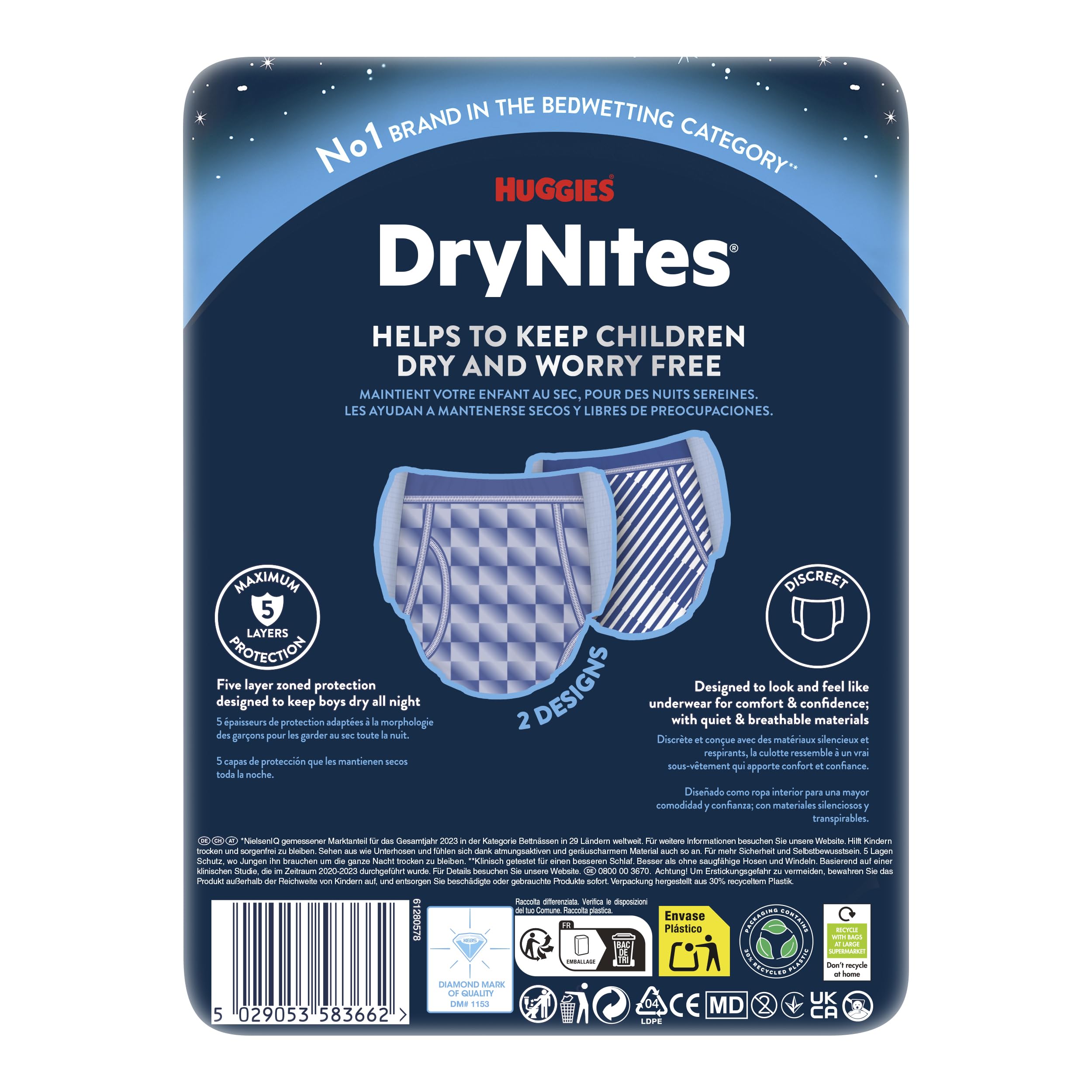 Huggies DryNites Nachtwindeln bei Bettnässen, für Jungen ab 13 bis ca. 17 Jahre (48-60 KG), 27 Stück (3x9), Monatspack, Windel-Pants (Packung mit 2)