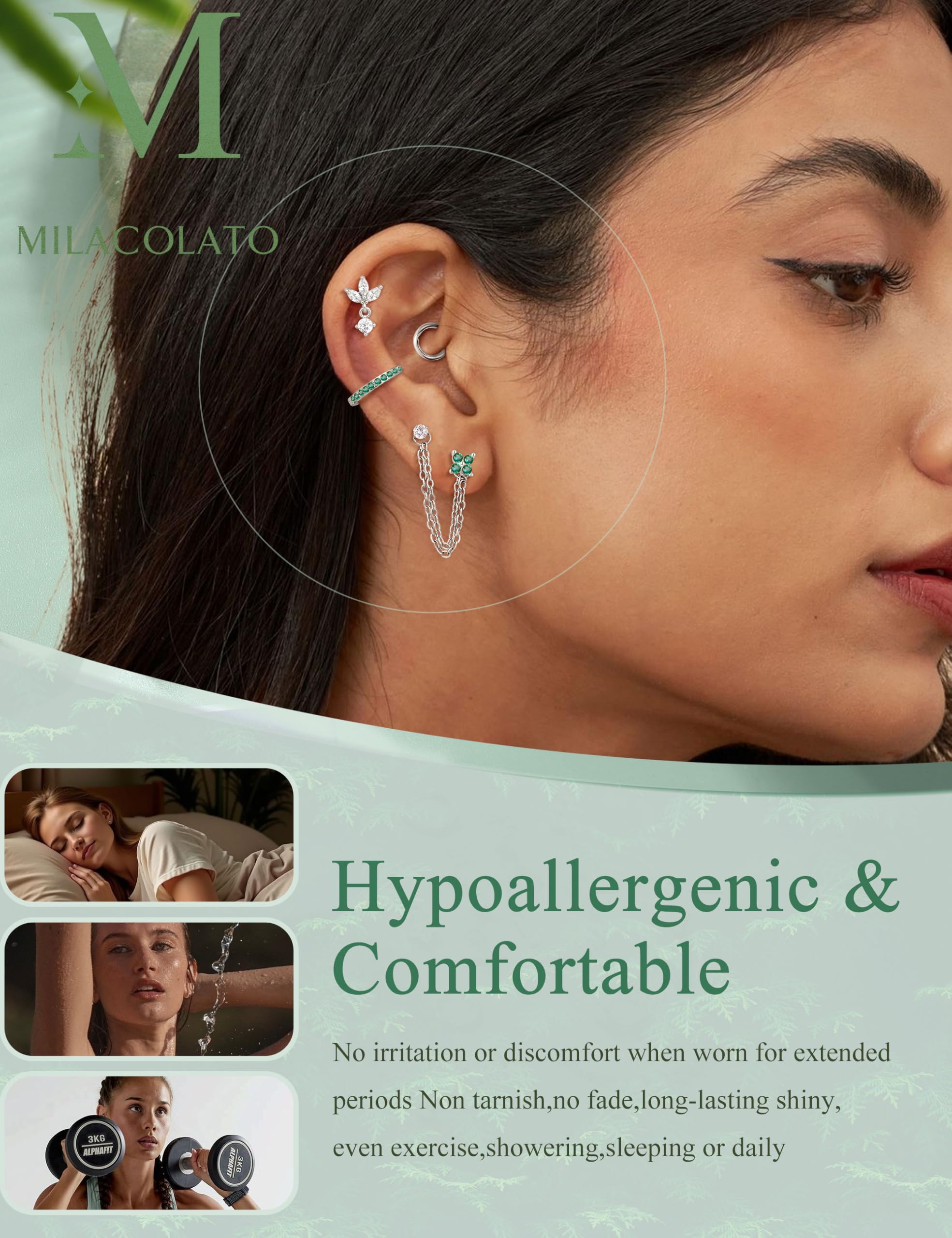 Helix Piercing Gioielli Orecchini in Acciaio Chirurgico ipoallergenico orecchino Piatto Posteriore Orecchini a Cerchio Set Conch Piercing Argento Oro cartilagine daith Tragus Piercing Gioielli PC