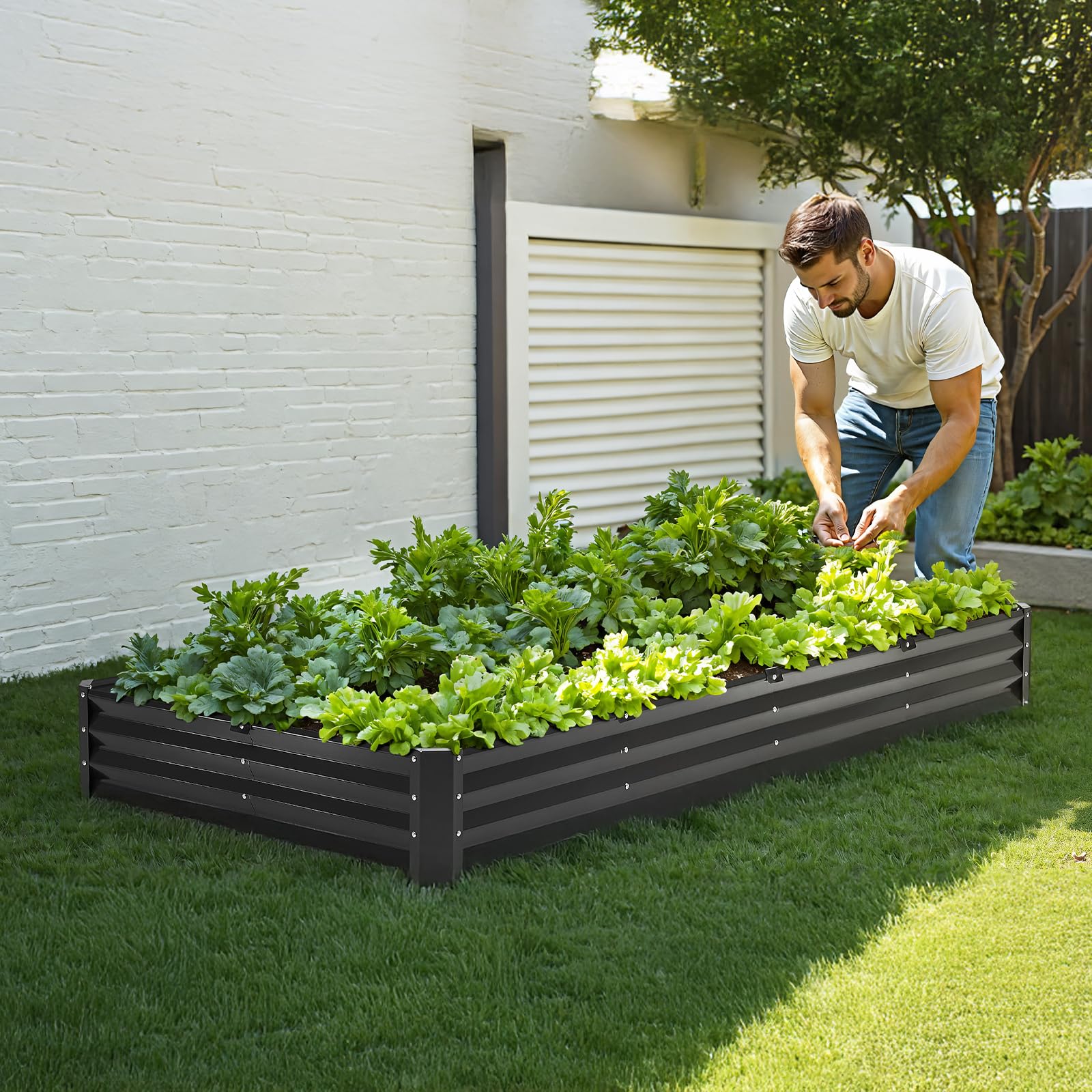VEVOR Jardinière, 2395x1200x280 mm, Lit de Jardin Surélevé Métal Galvanisé Bac de Plantation Fond Ouvert pour Cultiver Fleurs Herbes Plantes Succulentes dans Jardin Terrasse Patio Balcon, Gris Foncé