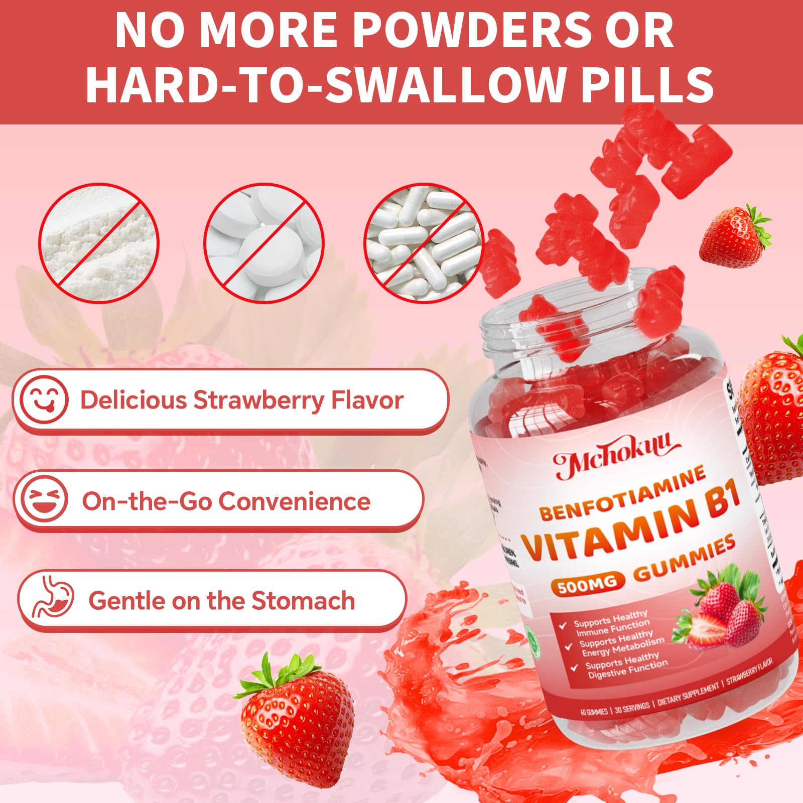 Vitamin B1 Gummies 500mg with Benfotiamine Supplement, 60 Count — Amazon image 6