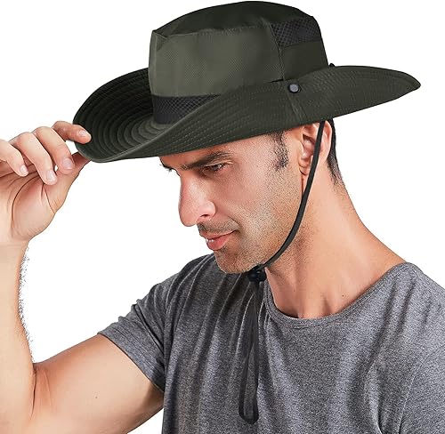 Miniatura 5 de Koreshion Sombrero de sol para hombre, protección UV, ala ancha, sombrero de verano, impermeable, transpirable, sombrero de pesca, plegable, para