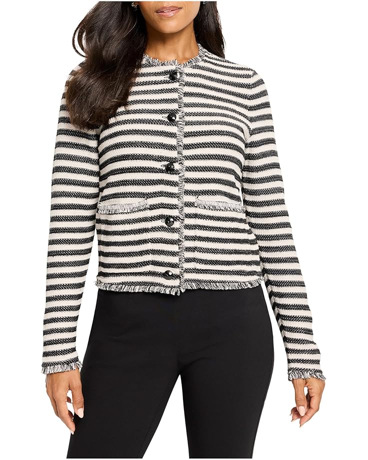 NIC+ZOE Petite Striped Fringe Mix Femme Knit Jacket - Main View