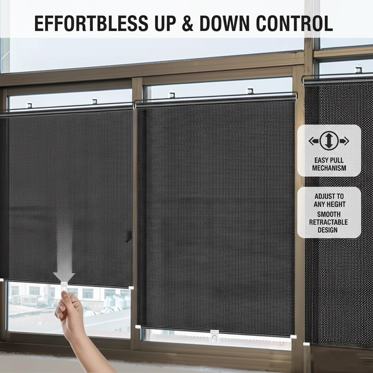 Soleil Ventouse, Store Enrouleur Occultant pour Fenêtre Rétractable, Store À Rouleau Portable, sans Perçage Rideau Protection Solaire pour Salon, Bureau, Voiture(Noir,W:80xH:135 cm (31x53 in),)
