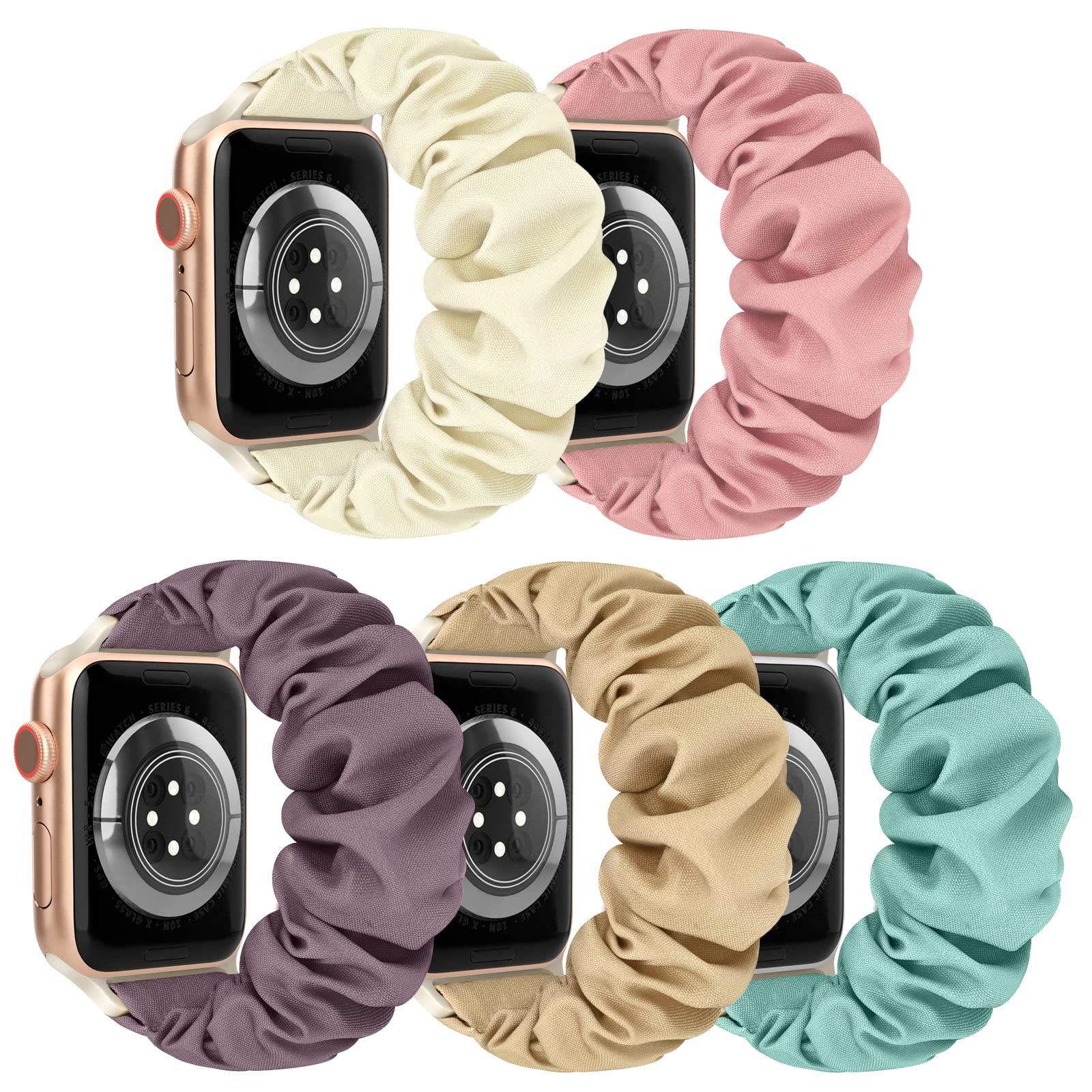 Scrunchie Watch Bands for Women Compatible with Apple Watch 38mm 40mm 41mm 42mm 44mm 45mm, Elastic Scrunchy Replacement Band Soft Stretchy Band For