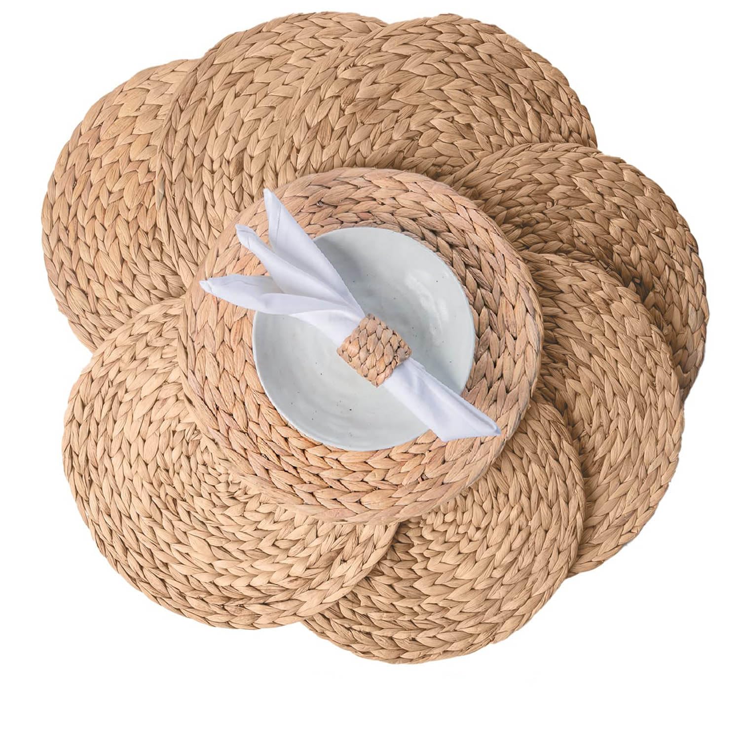 13.8" Set of 8 Round Water Hyacinth Placemats by Laquedecraft