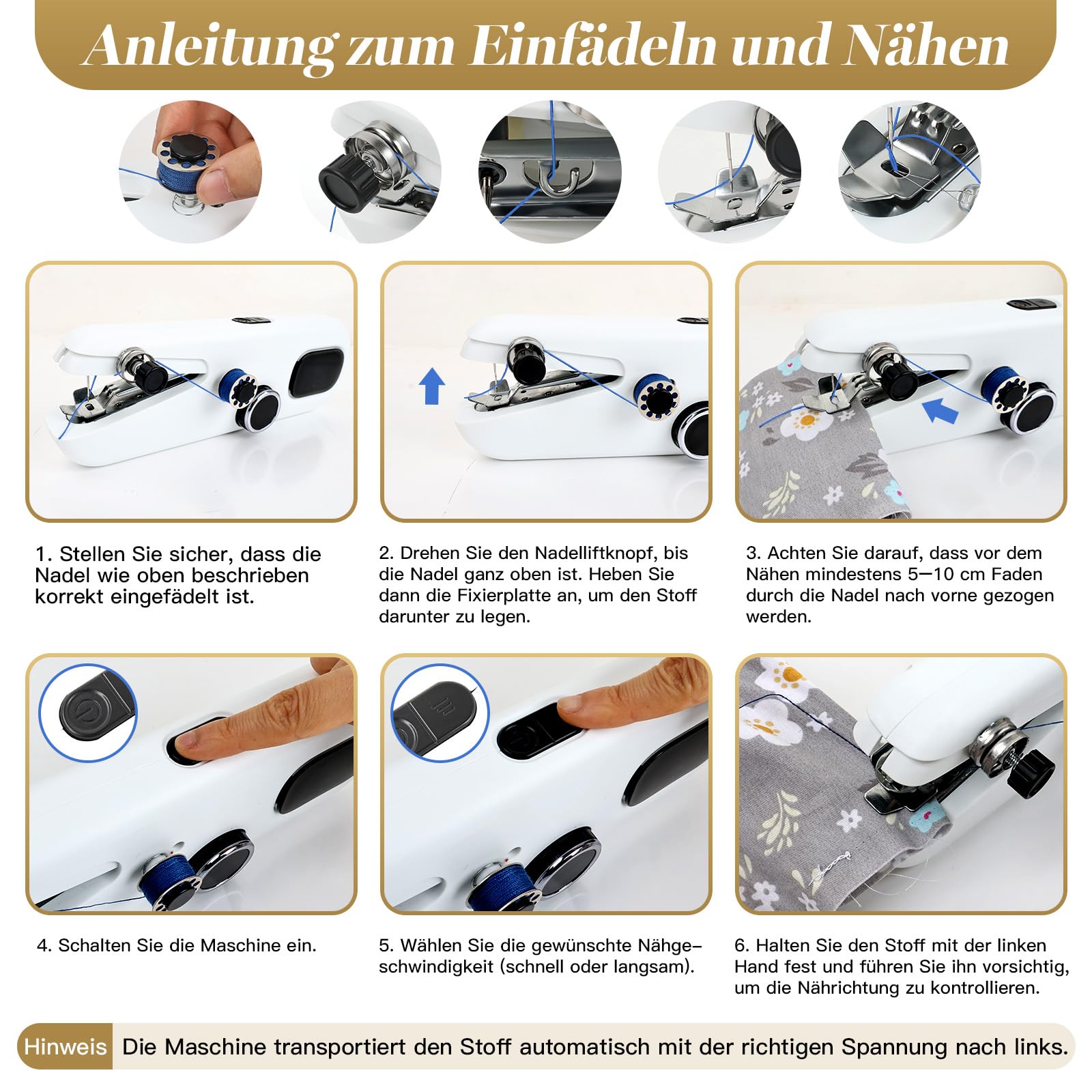 Philorn Handnähmaschine Elektrisch,Schnelle Nähmaschine für Anfänger Komplettes Nähset für Zuhause, Reisen, Basteln & DIY Projekte