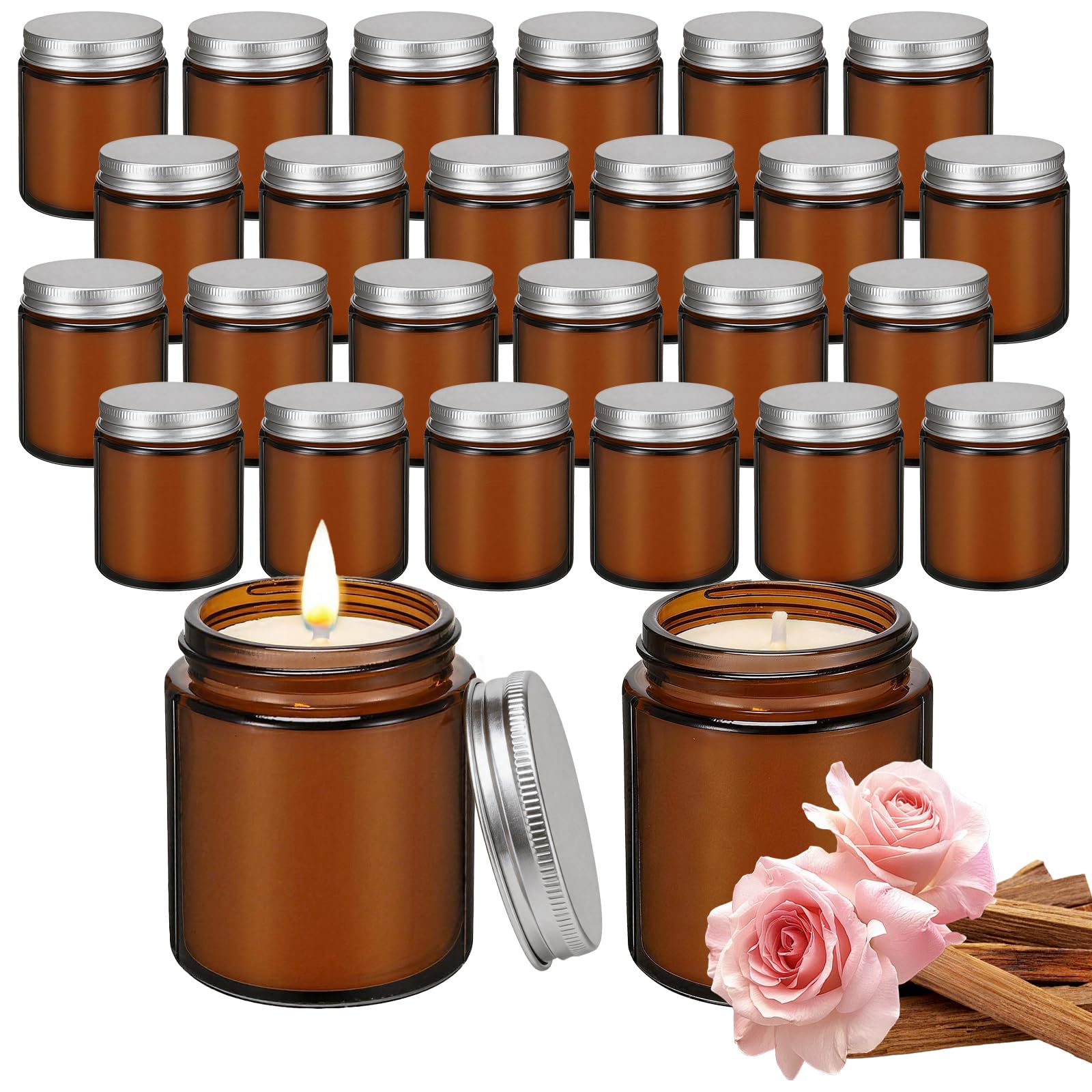 Set regalo di 24 mini candele profumate di soia da 170 g, candele in barattolo di vetro per aromaterapia al legno di sandalo rosa, candele rilassanti a lunga durata, ideali per decorazioni per