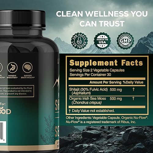 Miniatura 3 de LIVEGOOD Cápsulas de shilajit del Himalaya y musgo marino orgánico, ácido fúlvico orgánico, musgo marino y shilajit combo para apoyo de energía