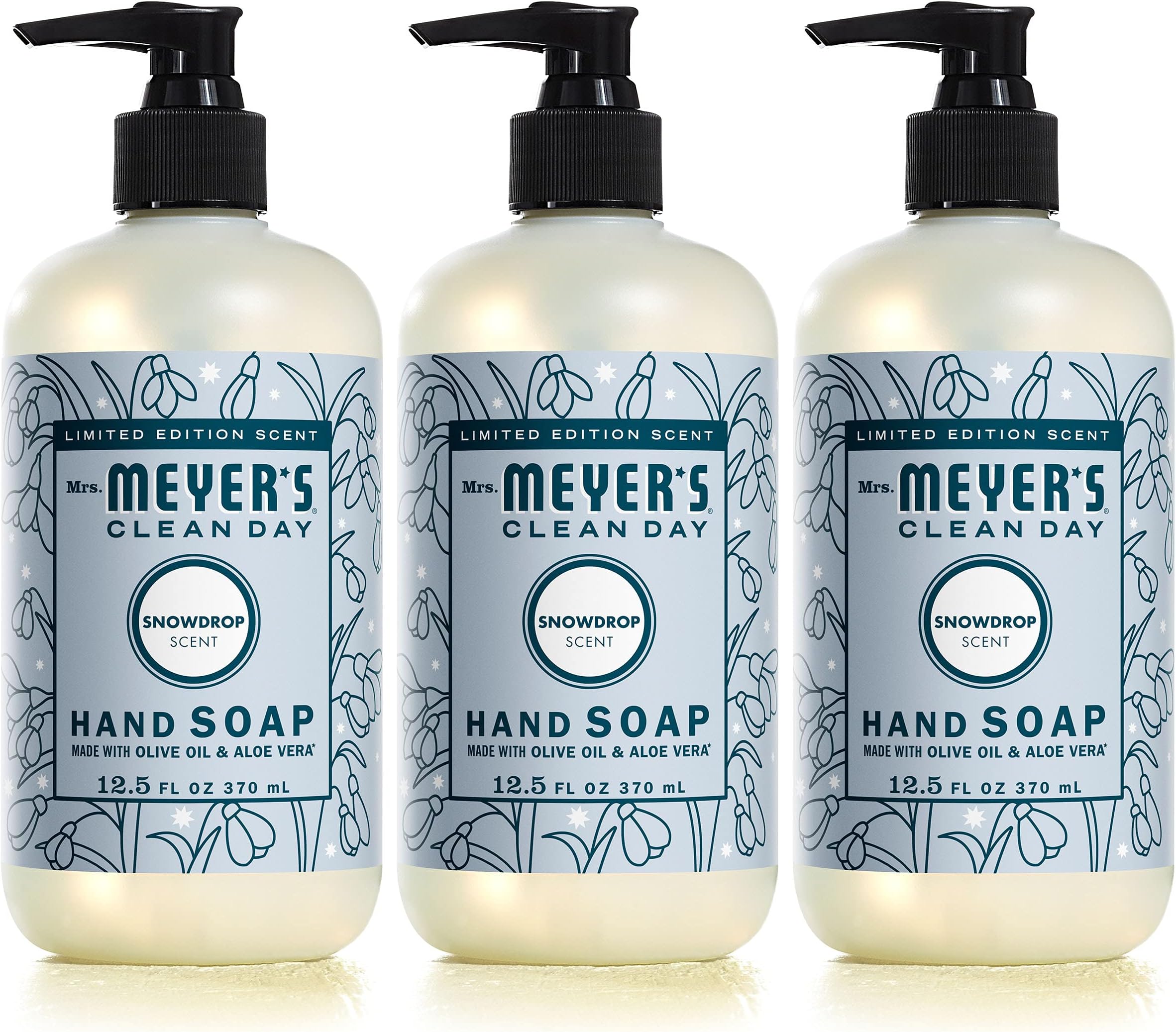 Mrs. Meyer's Hand Soap, Made with Essential Oils, Biodegradable Formula, Limited Edition Snowdrop, 12.5 fl. oz - Pack of 3