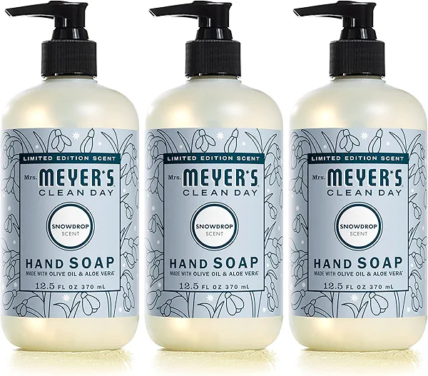 MRS. MEYER'S CLEAN DAY Hand Soap, Made with Essential Oils, Biodegradable Formula, Snowdrop, 12.5 fl. Oz (Pack of 3)