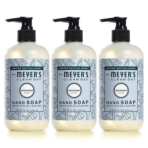 MRS. MEYER'S CLEAN DAY Hand Soap, Made with Essential Oils, Snowdrop, 12.5 fl. Oz (Pack of 3)
