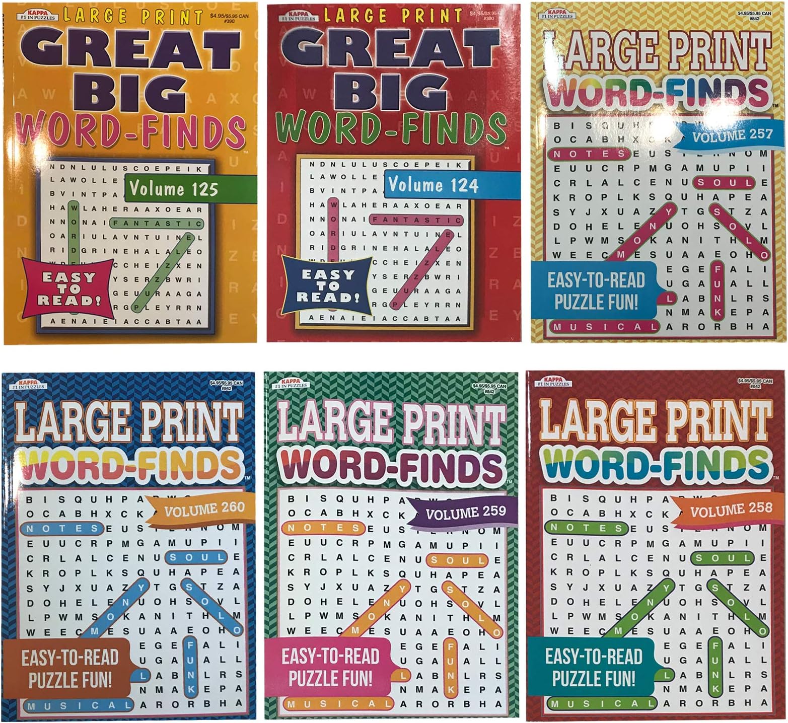 Word Search Puzzle Book Bundle (6-Pack Bundle) Easy-to-Read Large Print | 80 Challenging Searching Games Each | Men, Women, Adults, Seniors | Less Eye Fatigue & Strain