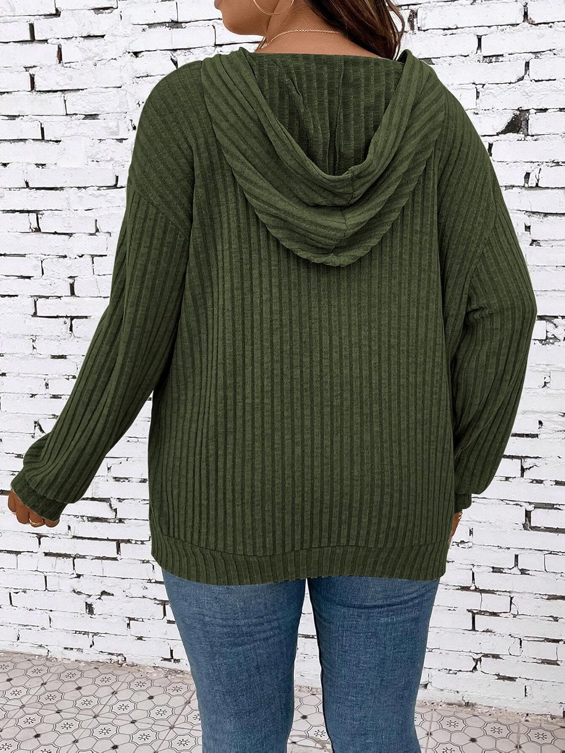 Womens Plus Size Drawstring Long Sleeve Lightweight Hoodies Pocket Front Casual Sweatshirt Tops - Image 2