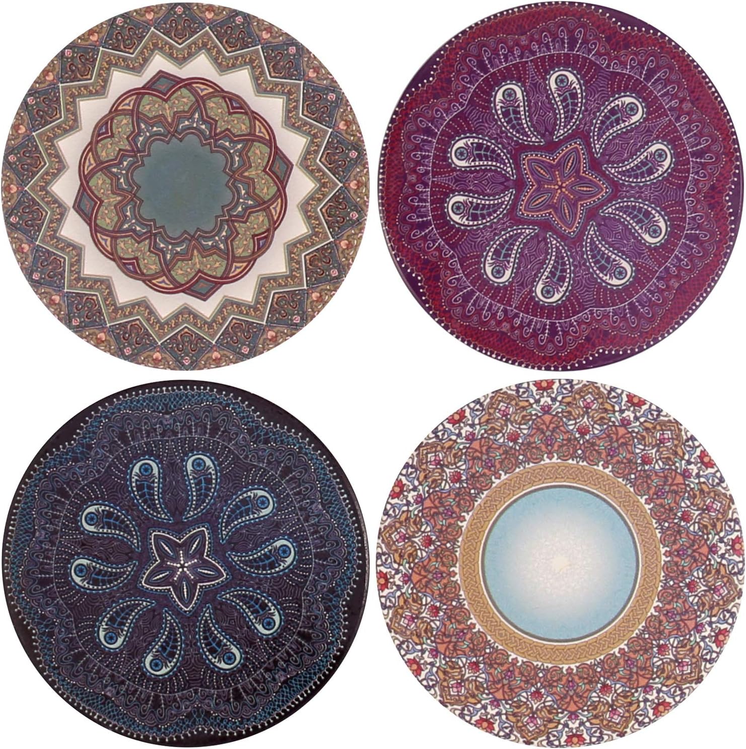 Absorbent Coasters For Drinks,Ceramic with Cork Backing Cup Holder,Mandala Style (mandala02) (mandala01)