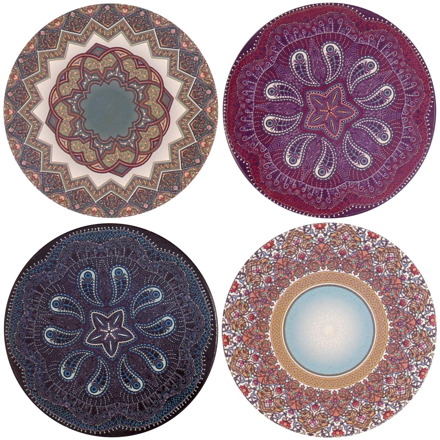 Absorbent Coasters For Drinks,Ceramic with Cork Backing Cup Holder,Mandala Style (mandala02) (mandala01)