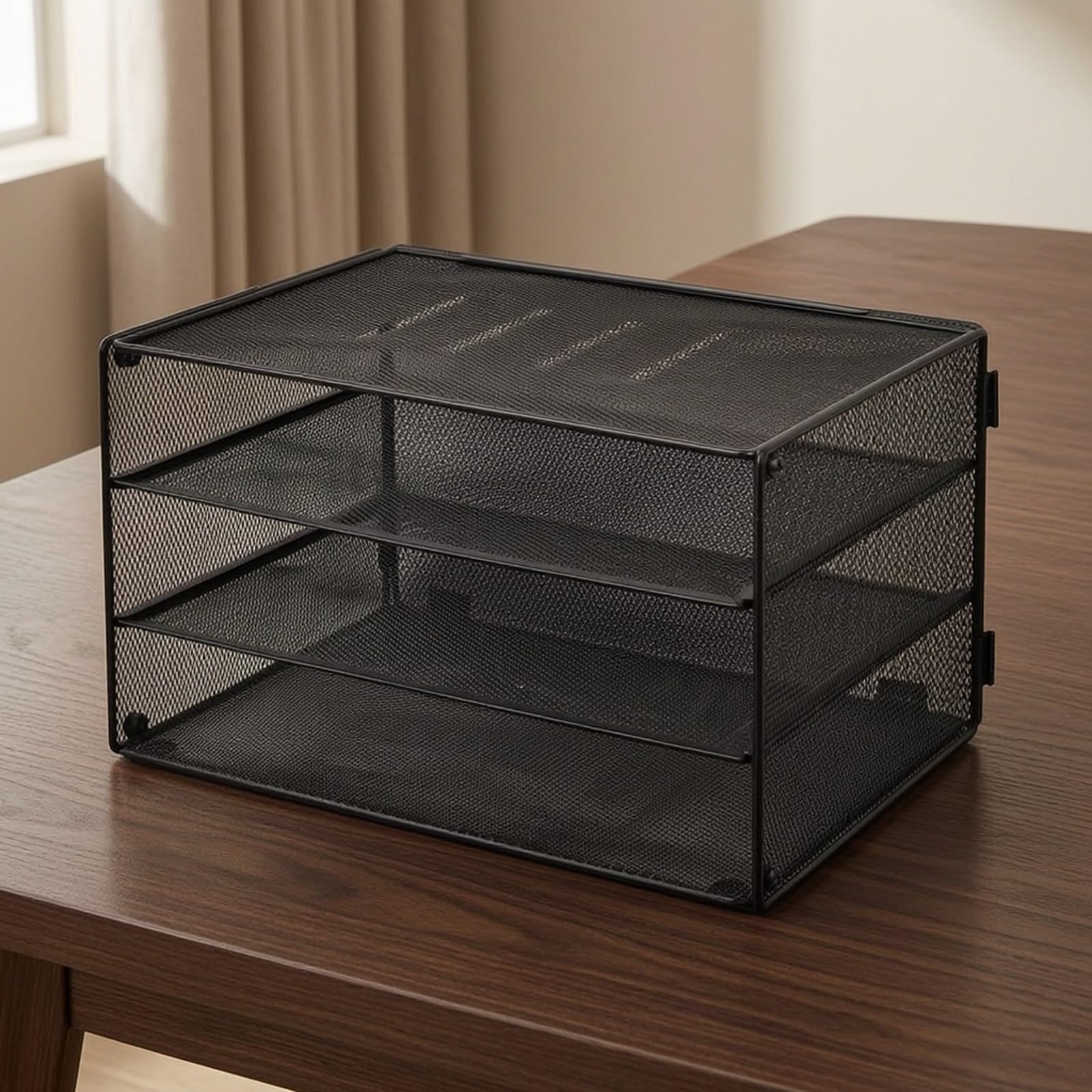 Qianly Organizador Escritorio Metal Negro Resisn Organizador Escritorio con Triple es Moderno para Oficina en Casa