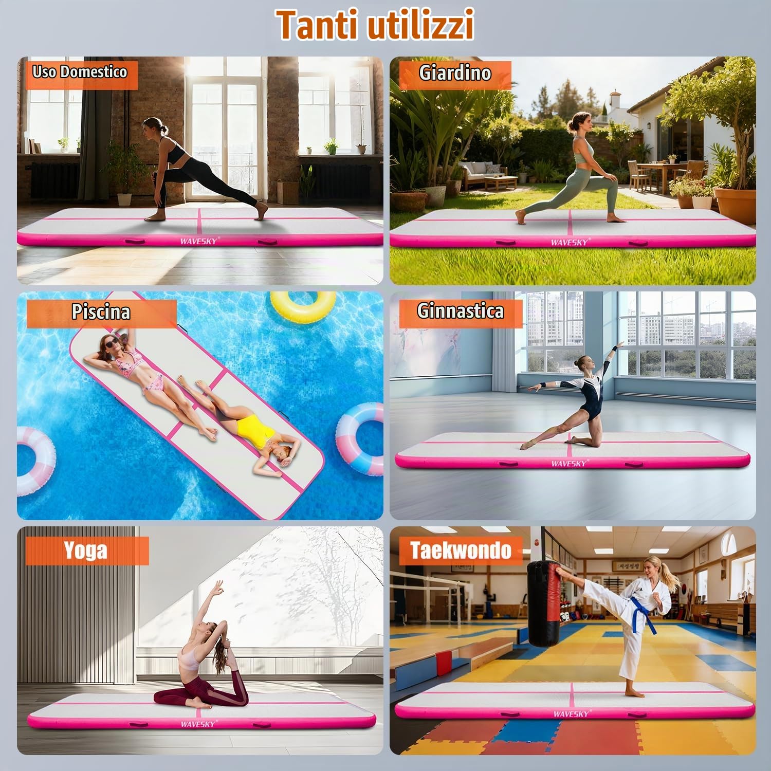 Tappetino gonfiabile ad aria gonfiabile, altezza 10 cm, per fitness, yoga, allenamento, allenamento, per casa, attività all'aperto, fitness, yoga, allenamento, cheerleading