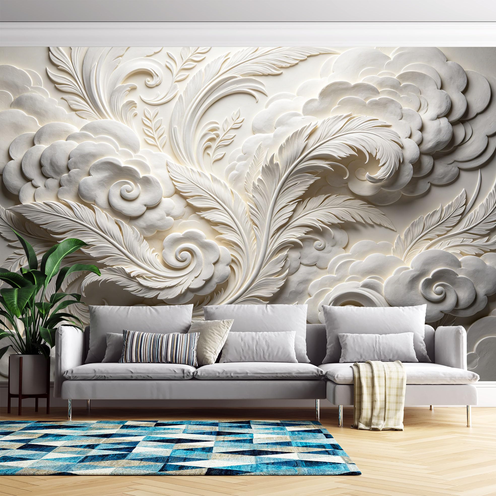 Papel Pintado 3D Con Relieve Nube De Plumas Papel Pintado Autoadhesivo Pared 320Cmx600Cm(Hxw) Arte Moderno Mural De Pared En Relieve Papel Adhesivo No Tejido Impermeable Y Removible Para Dormitorio