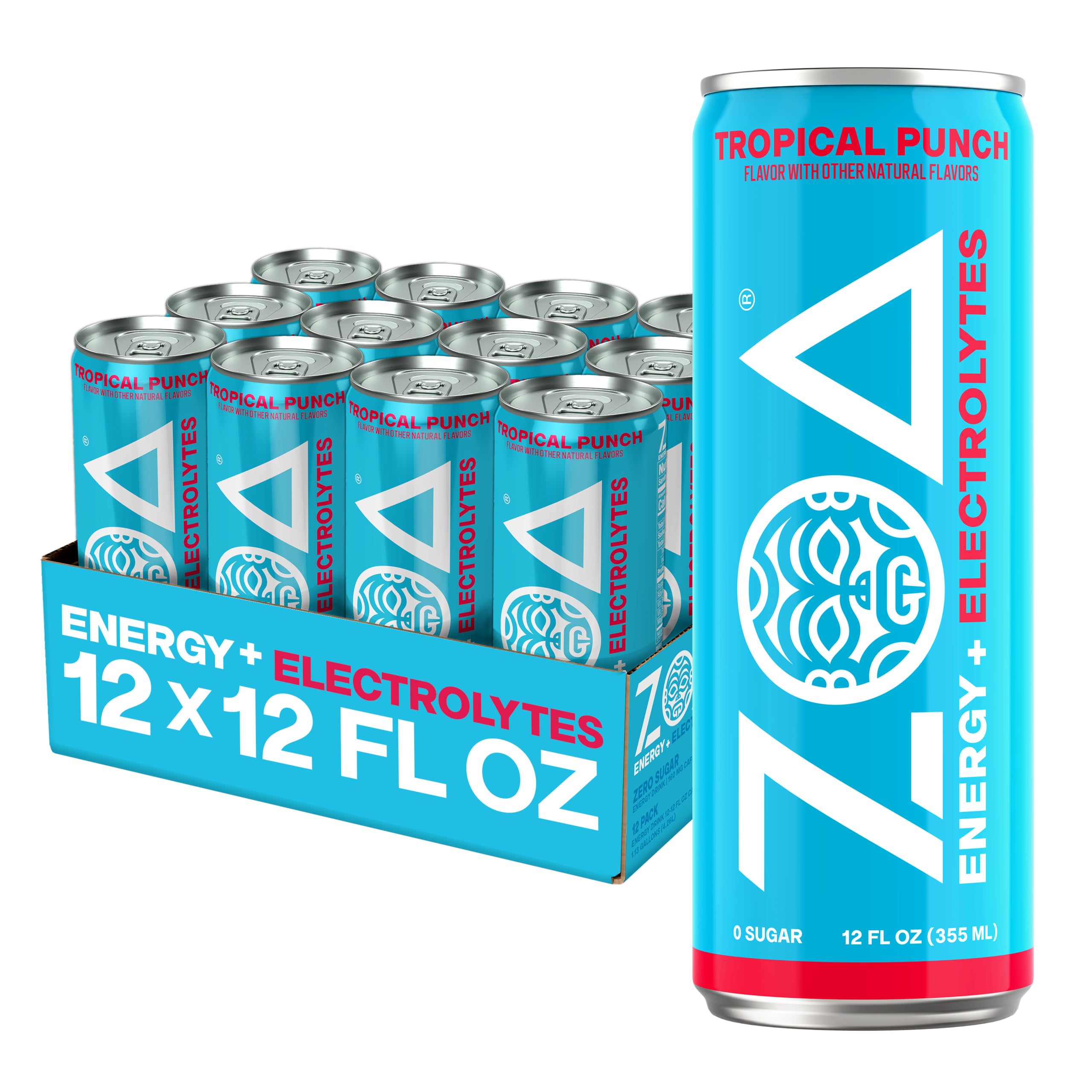 Amazon.com : ZOA Zero Sugar Energy Drink, Tropical Punch, 12 Pack