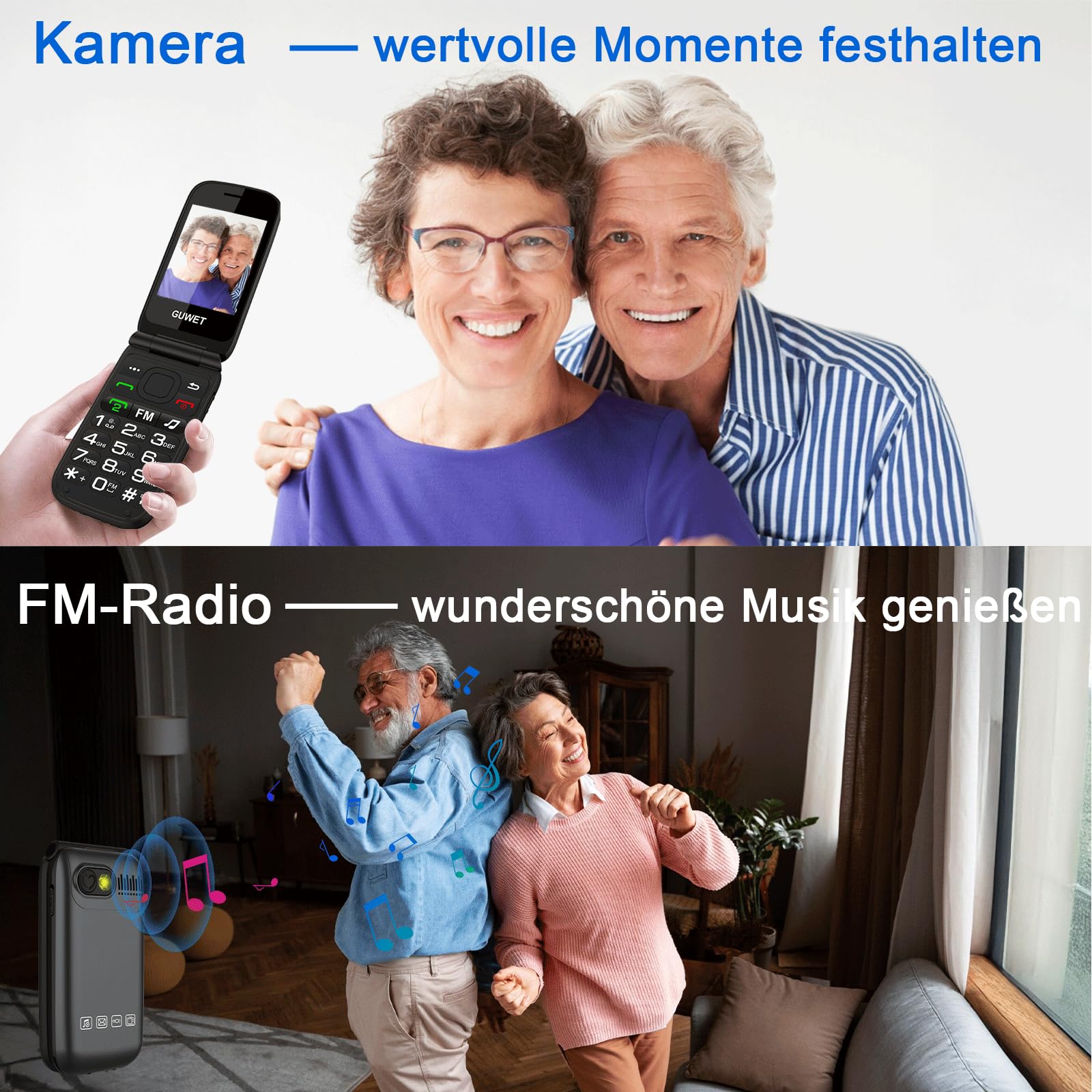 Seniorenhandy Klapphandy ohne Vertrag,Rentner Handy Großen Tasten mit SOS-Notruftaste,Dual SIM 2G GSM mit 2000mAh Akku,USB-C,2.4"+1.77" Dual Display,Schwarz
