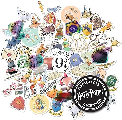 Conquest Journals Harry Potter - Juego de 50 calcomanías de vinilo de acuarela impermeables y resistentes a los rayos UV ideales para todos tus