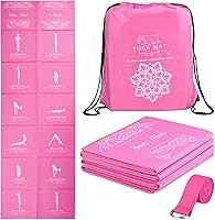 RUILIXIN Foldable Yoga Mat for Women - Non-Slip 5mm Thick Travel Exercise Mat Set with Strap & Bag for Pilates Fitness, 68x24 Inch