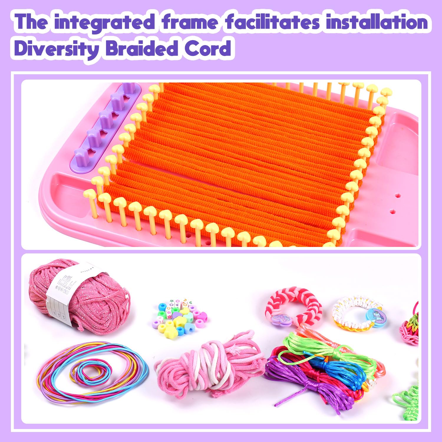 Souroyea Set di telai giocattolo, regalo ideale per bambini, artigianato, set regalo con scatola portaoggetti, set fai da te per ragazze e bambini 6 7 8 9 10 11 12 (viola)