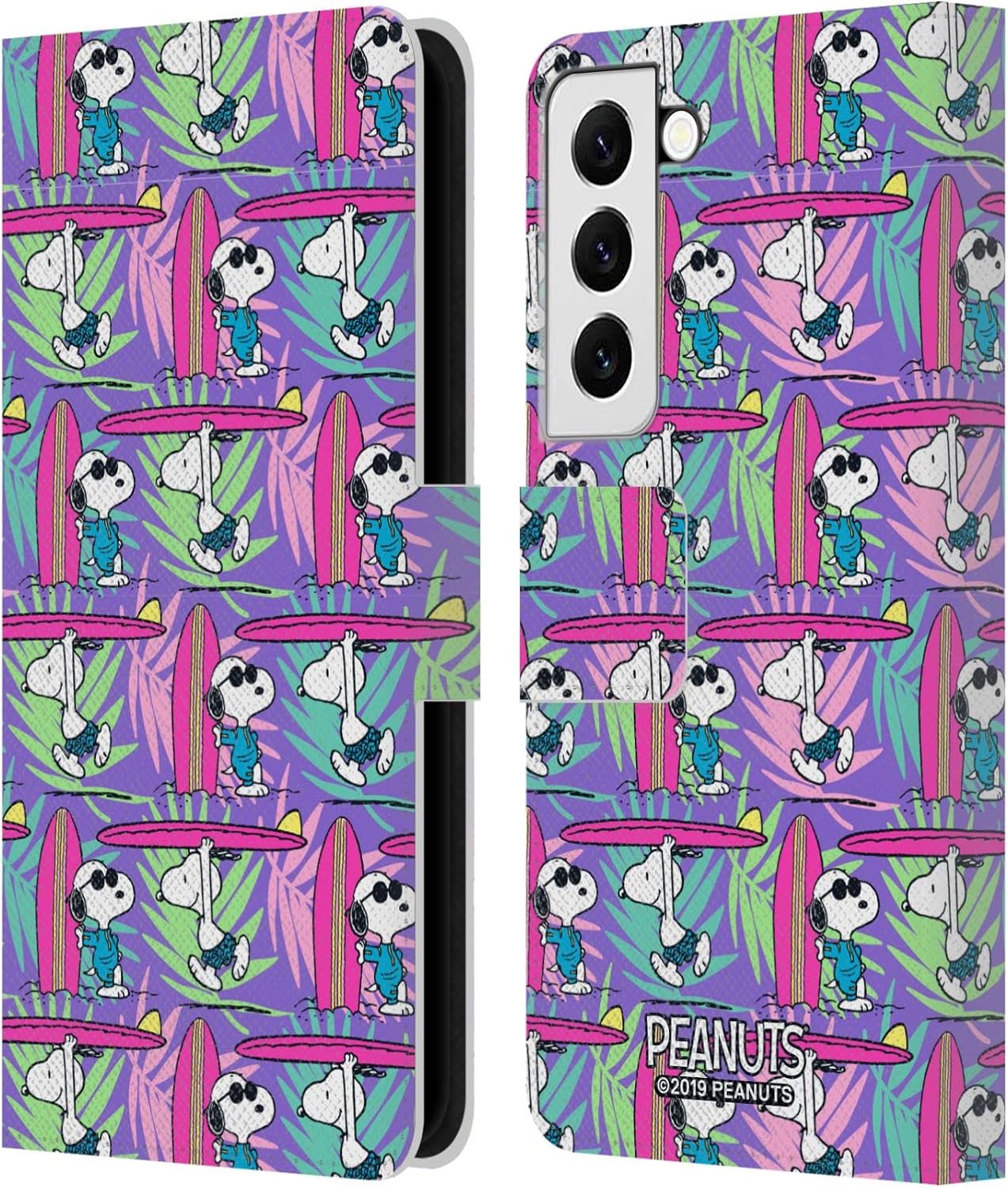 Head Case Designs Officially Licensed Peanuts Surf Pattern Snoopy Aloha Disco Leather Wallet Case Compatible with Samsung Galaxy S22 5G