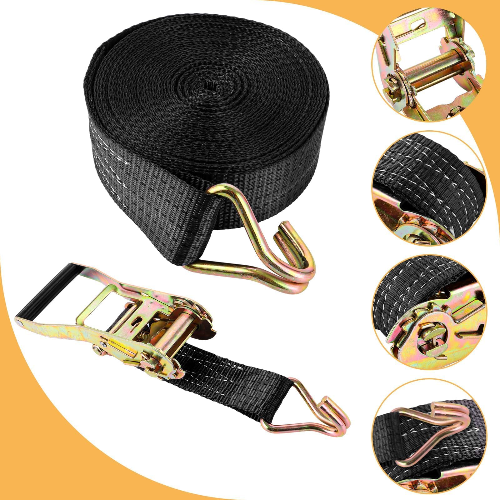 ASelected 2 Pezzi Cinghie a Cricchetto 5 cm x 10 m, Cinghia a Cricchetto in Poliestere Nera con Cricchetti e Nastro, Cinghie Fissaggio Carico per Trasporto, Rimorchio e Moto