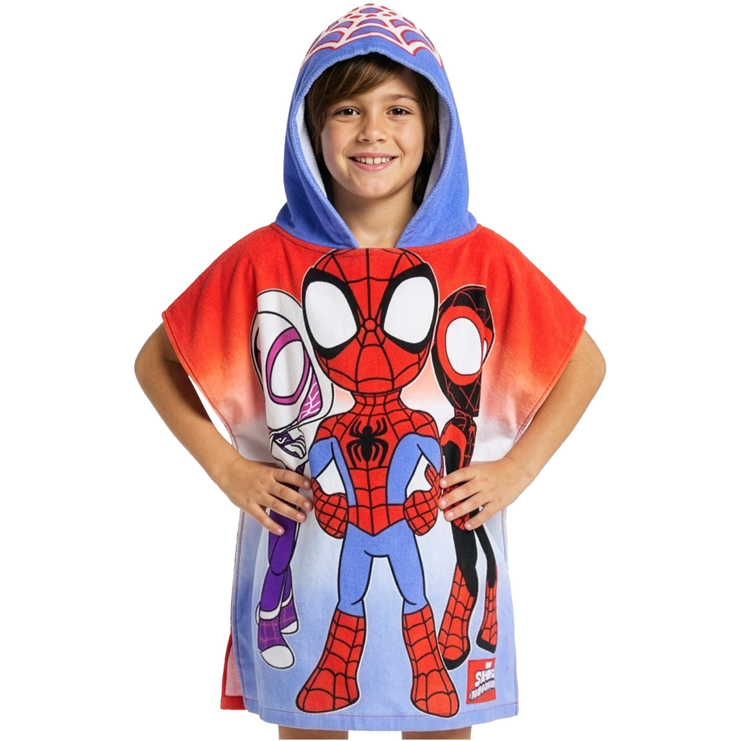Spidey poncho de bain enfant en coton absorbant bleu et rouge pour piscine et plage 4-9 ans