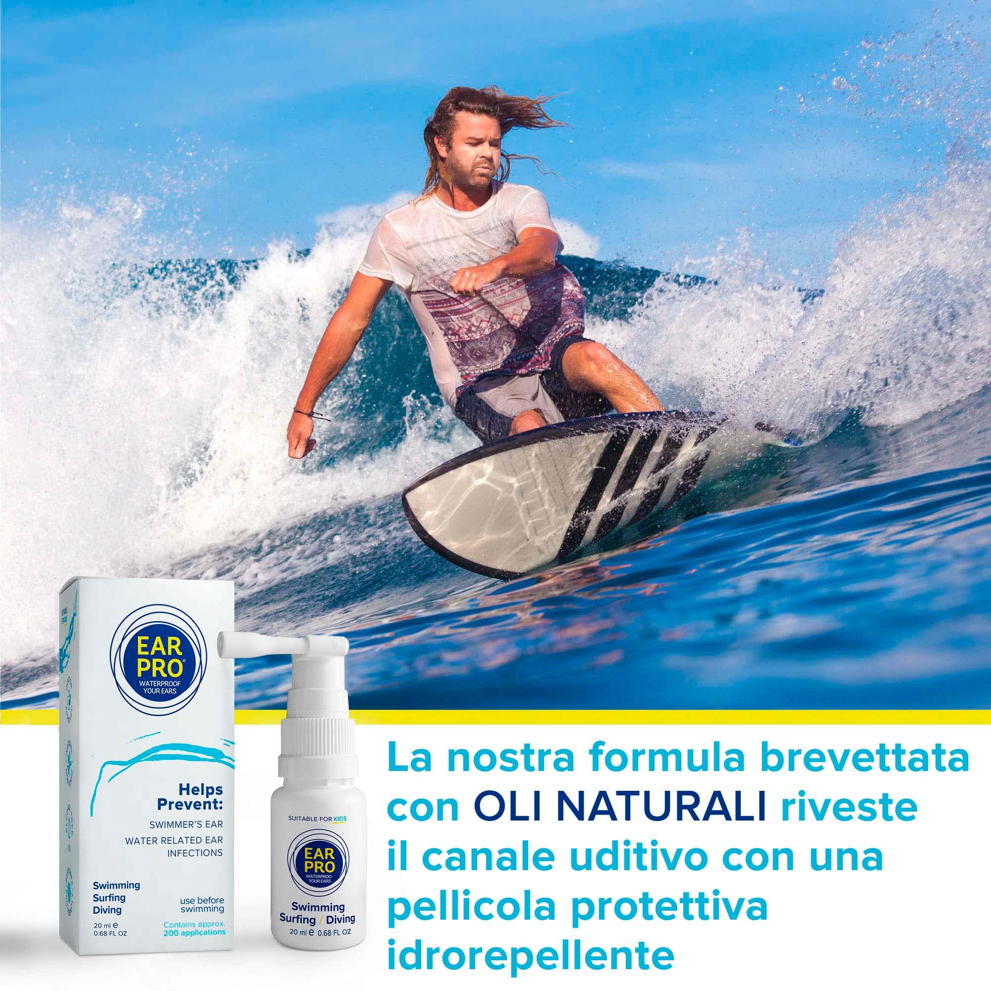 Ear Pro Natural Ear Protection Spray per bambini e adulti per aiutare a prevenire problemi all'orecchio legati all'acqua e proteggere l'udito (1 confezione, 200 applicazioni)