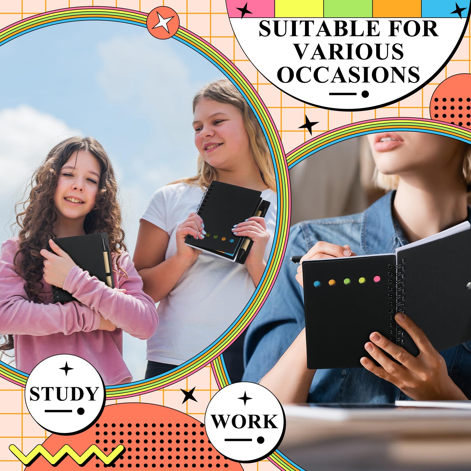 Qilery Confezione da 50 quaderni a spirale a righe, piccolo blocco note e penna, blocco note a righe, nero, tascabile, per ufficio, ufficio, scuola