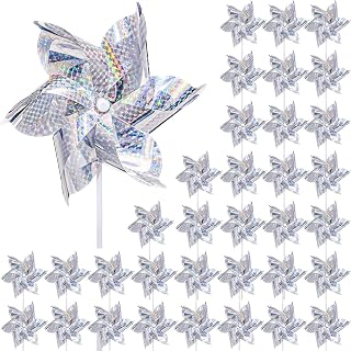 Qualirey 36-Pack Silver Reflective Pinwheels Bird Deterrent - Sparkly Wind Spinners for Garden Yard Farm Scare Birds & Decor